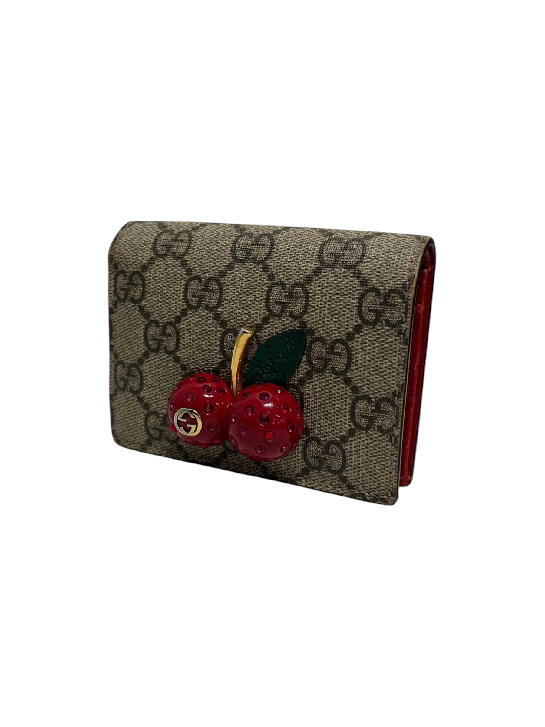 GUCCI/Bifold Wallet/All Over Print/Leather/KHK/Cherry Compact Wallet view 1