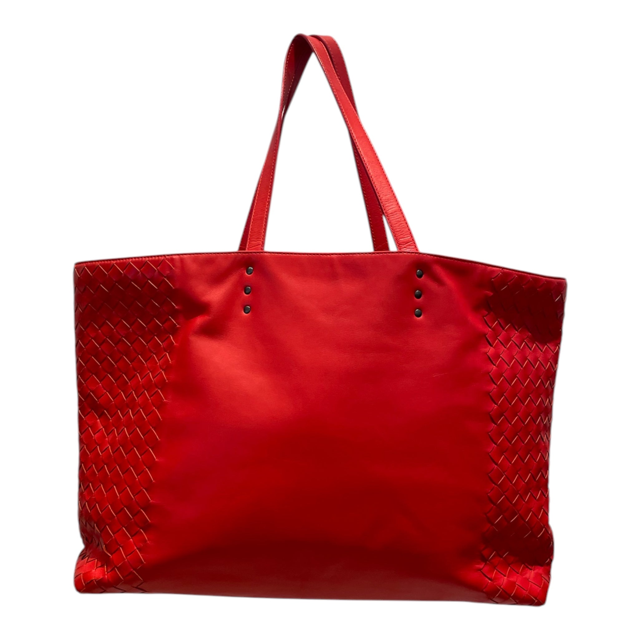 BOTTEGA VENETA/Tote Bag/Leather/RED/Intrecciato Panel Leather Tote view 2