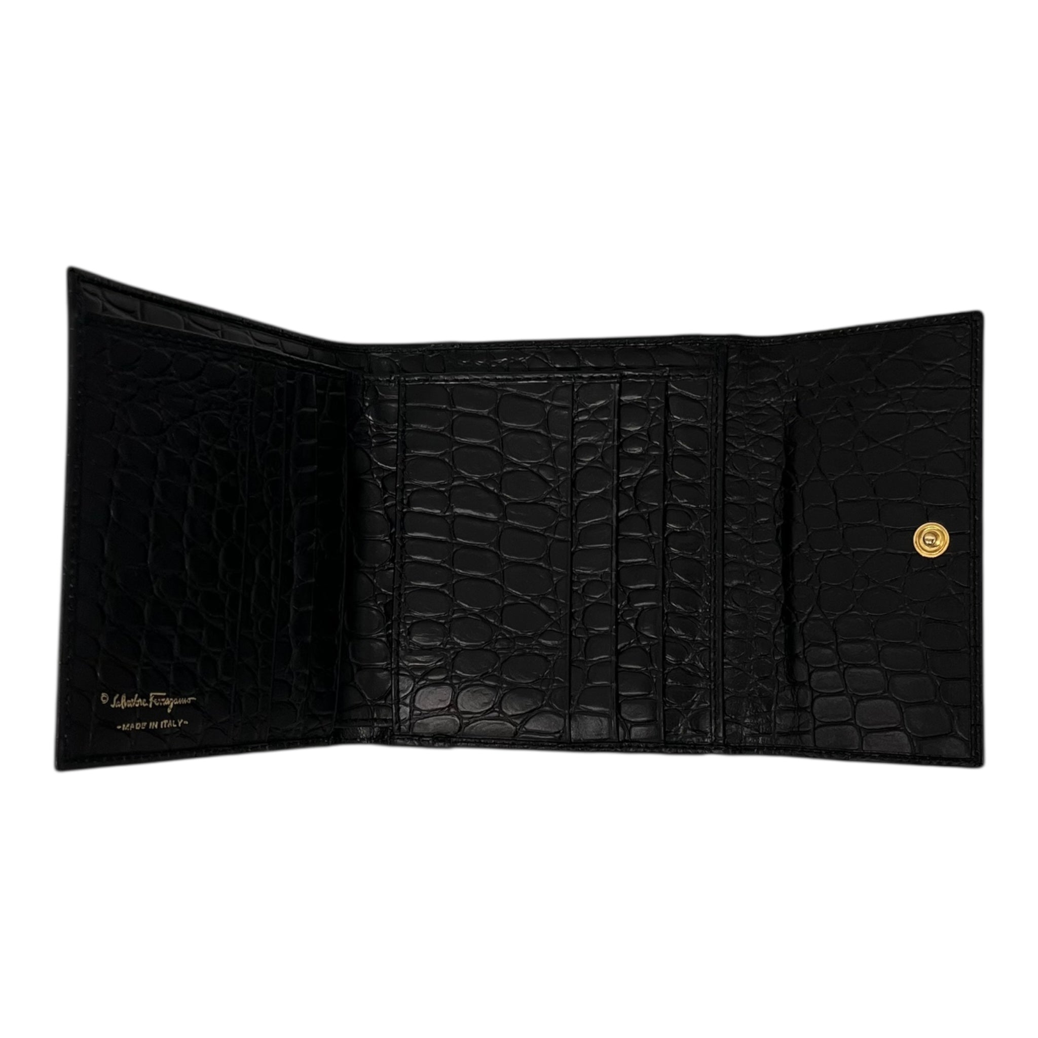 Salvatore Ferragamo/Trifold Wallet/Animal Pattern/Leather/BLK/CROC EMBOSSED GOLD EMBLEM view 2