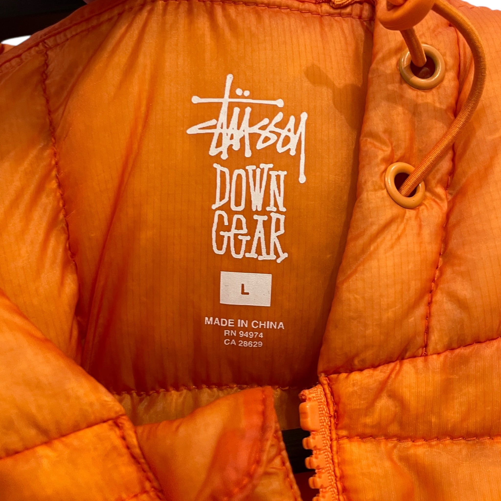 STUSSY/Puffer Jkt/L/Nylon/ORN/down gear hooded puffer view 3