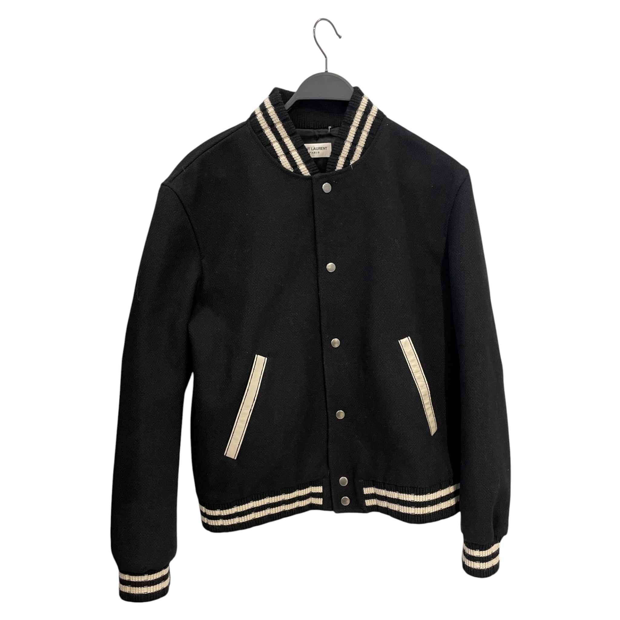 SAINT LAURENT/Baseball Jkt/54/Wool/BLK/WHITE STRIPE view 1