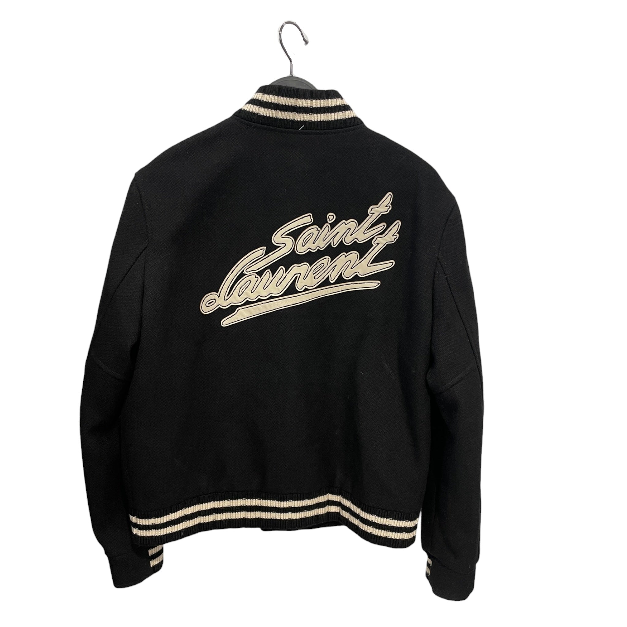 SAINT LAURENT/Baseball Jkt/54/Wool/BLK/WHITE STRIPE view 2