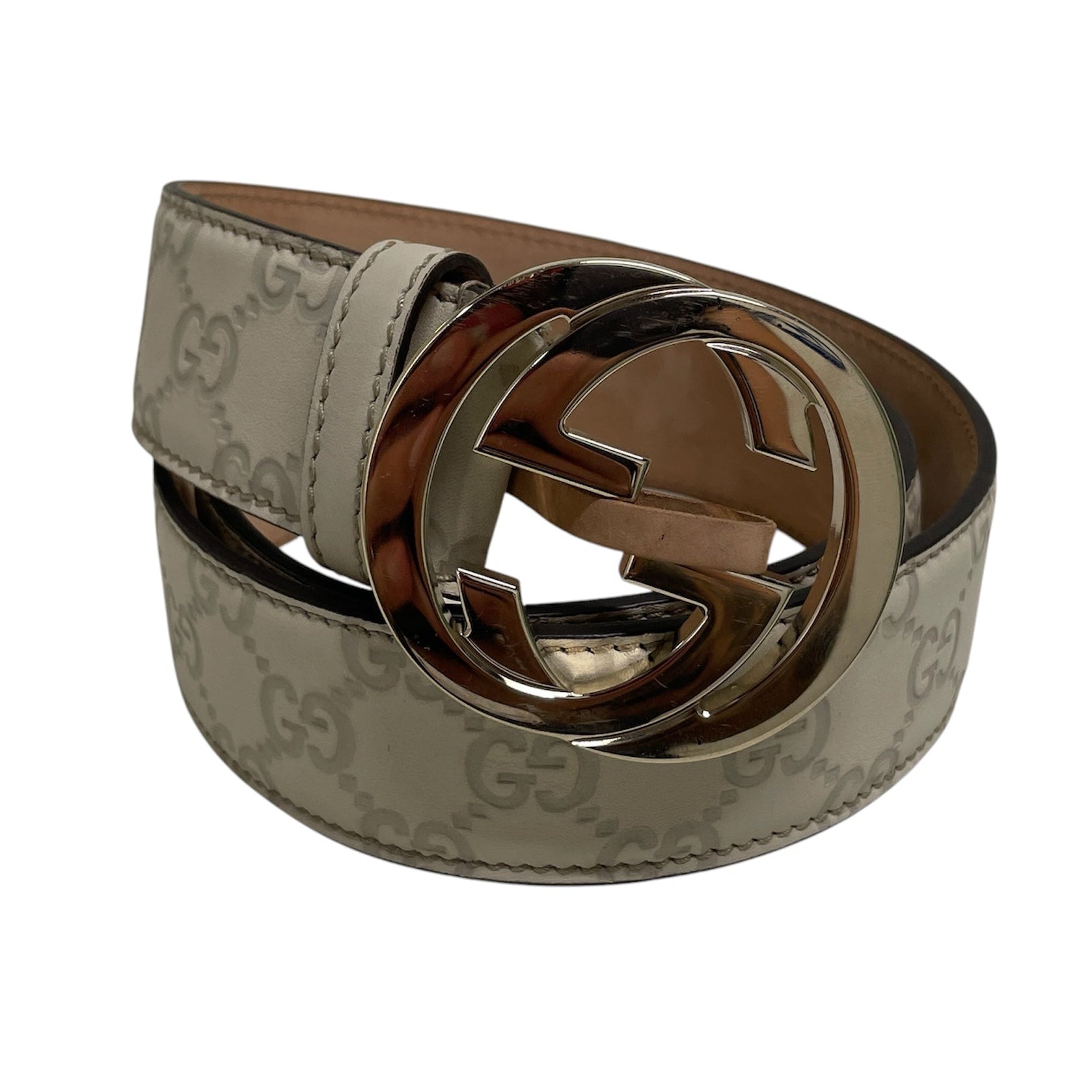GUCCI/Belt/Monogram/Leather/CRM/GUCCISIMA/ LIGHT GLD GG BUCKLE view 1
