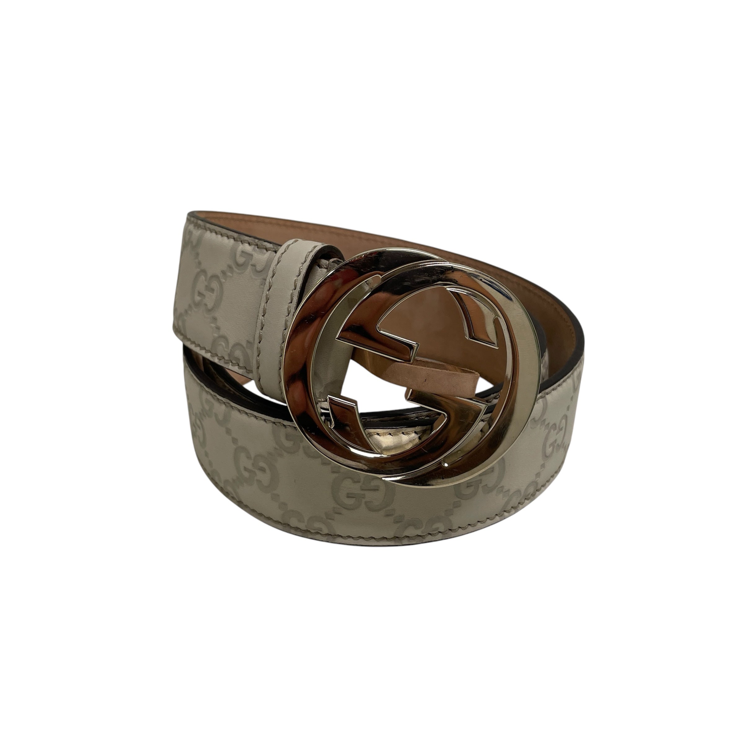 GUCCI/Belt/Monogram/Leather/CRM/GUCCISIMA/ LIGHT GLD GG BUCKLE view 1