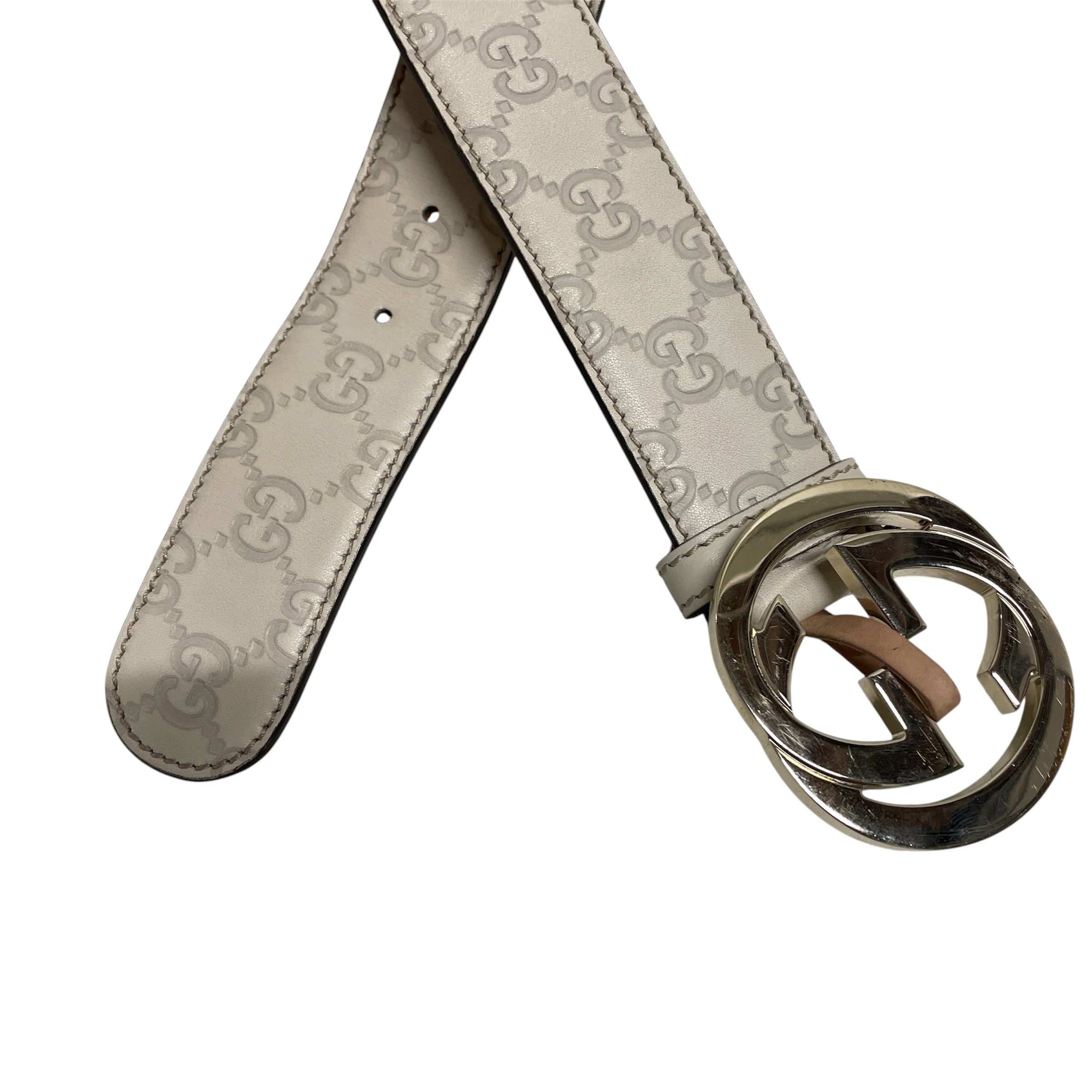GUCCI/Belt/Monogram/Leather/CRM/GUCCISIMA/ LIGHT GLD GG BUCKLE view 2