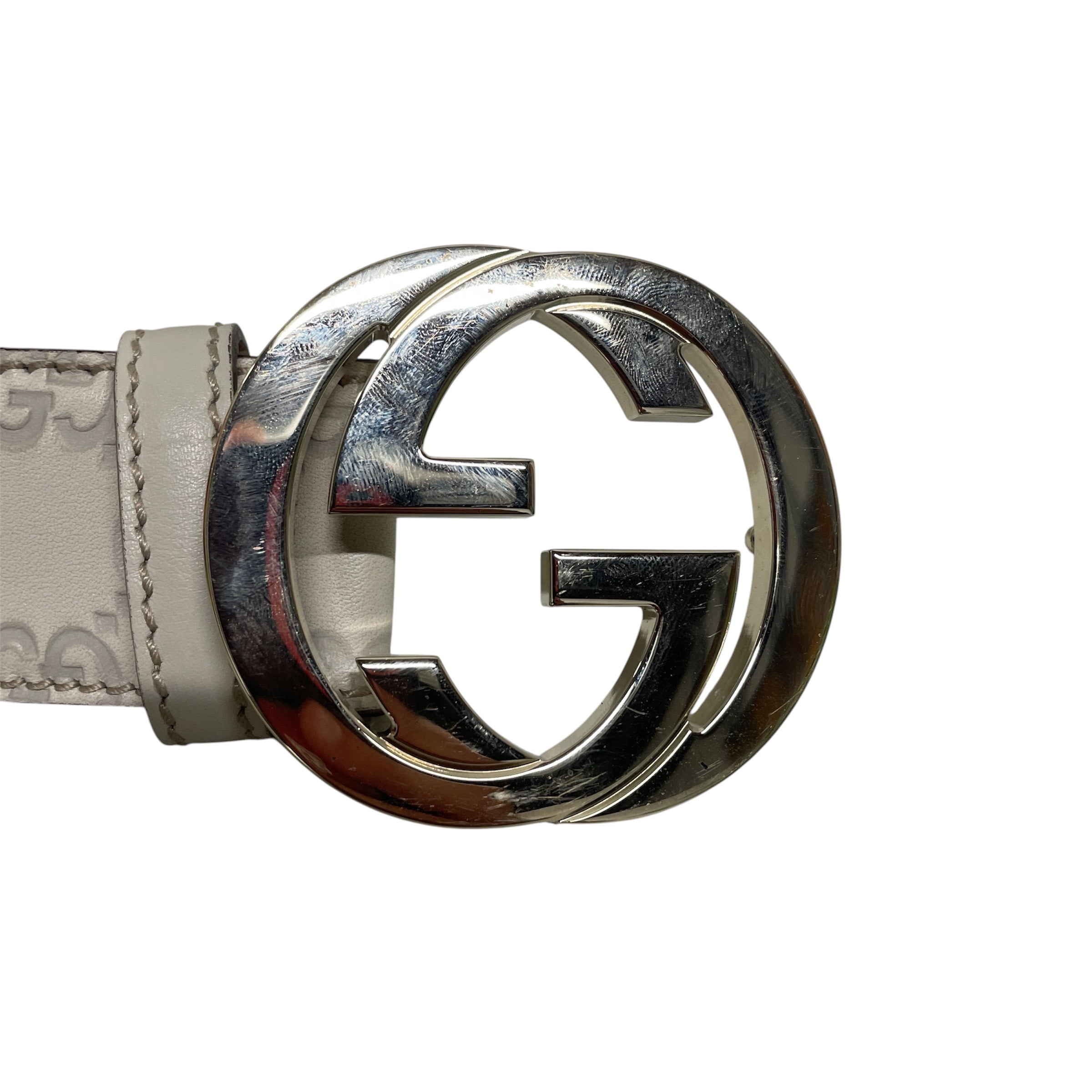 GUCCI/Belt/Monogram/Leather/CRM/GUCCISIMA/ LIGHT GLD GG BUCKLE view 3