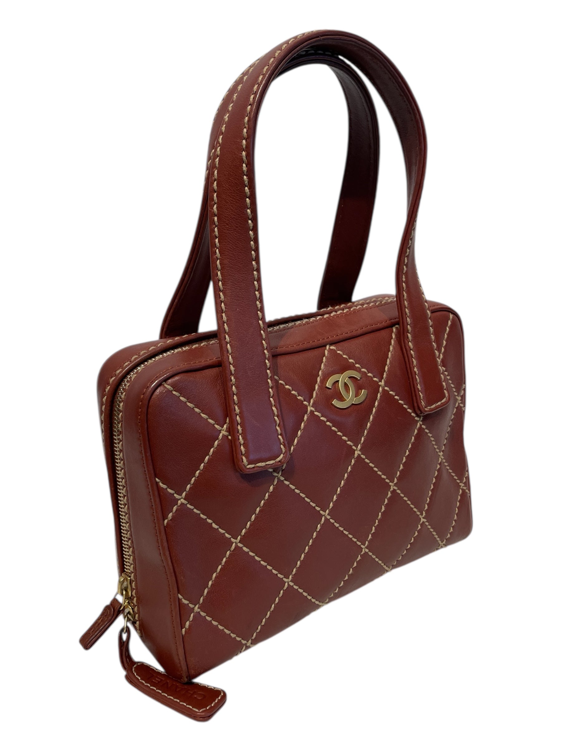 CHANEL/Hand Bag/OS/Lambskin/BRW/Surpique Zip Around Satchel view 3