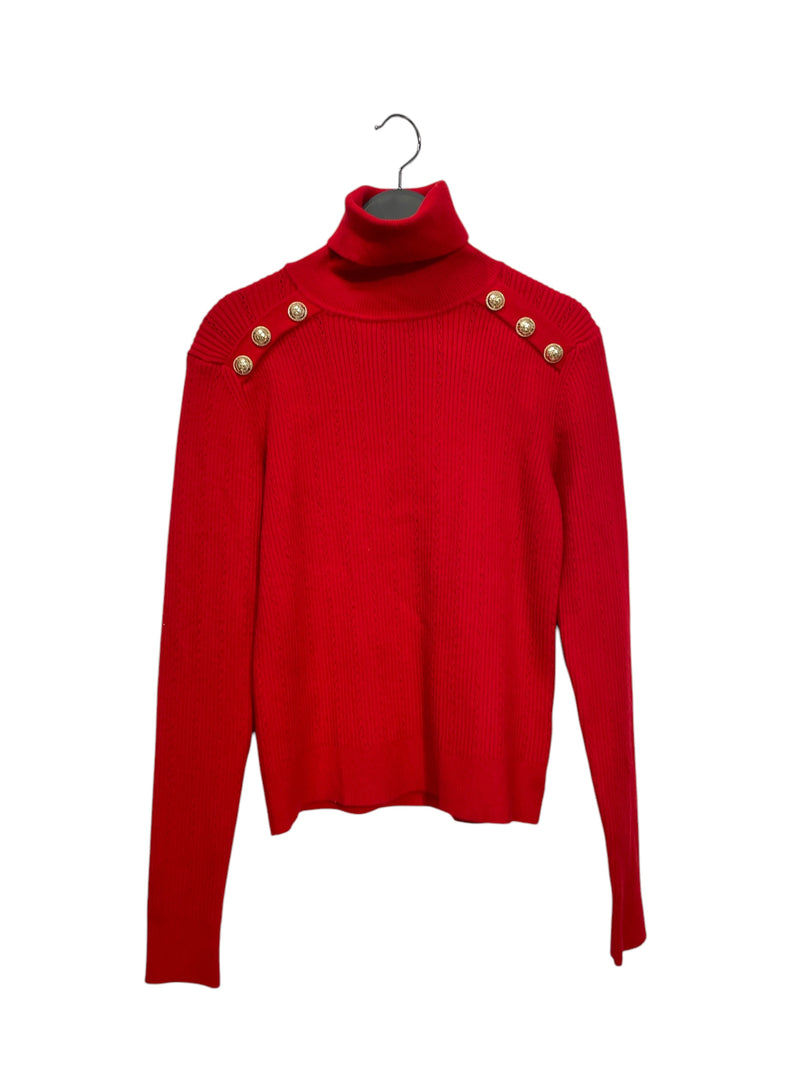 BALMAIN/Sweater/M/Cotton/RED/Turtle Neck/