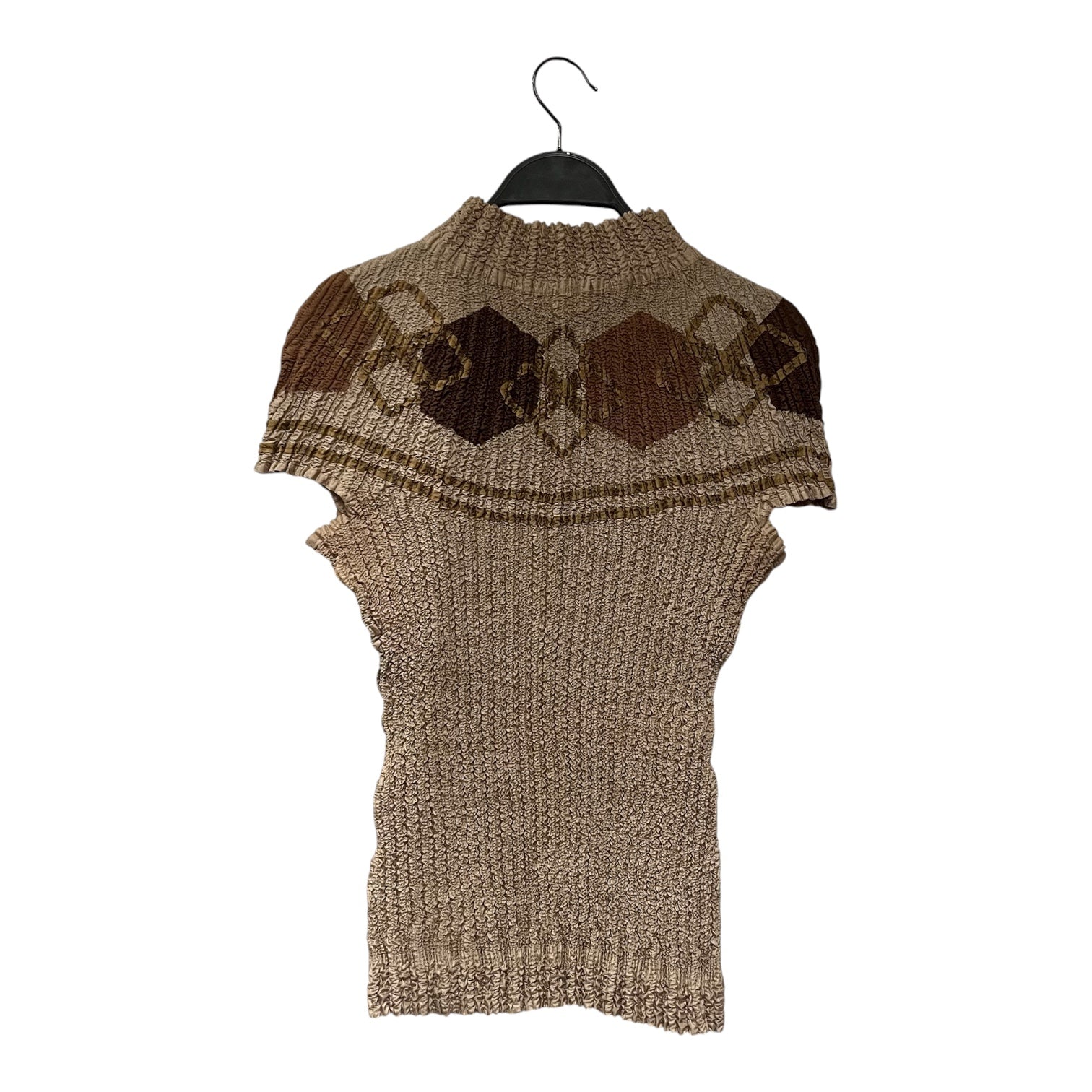 YOSHIKI HISHINUMA/SS Blouse/M/L/Polyester/KHK/ARGYLE CRUMPLE MOCKNECK view 2