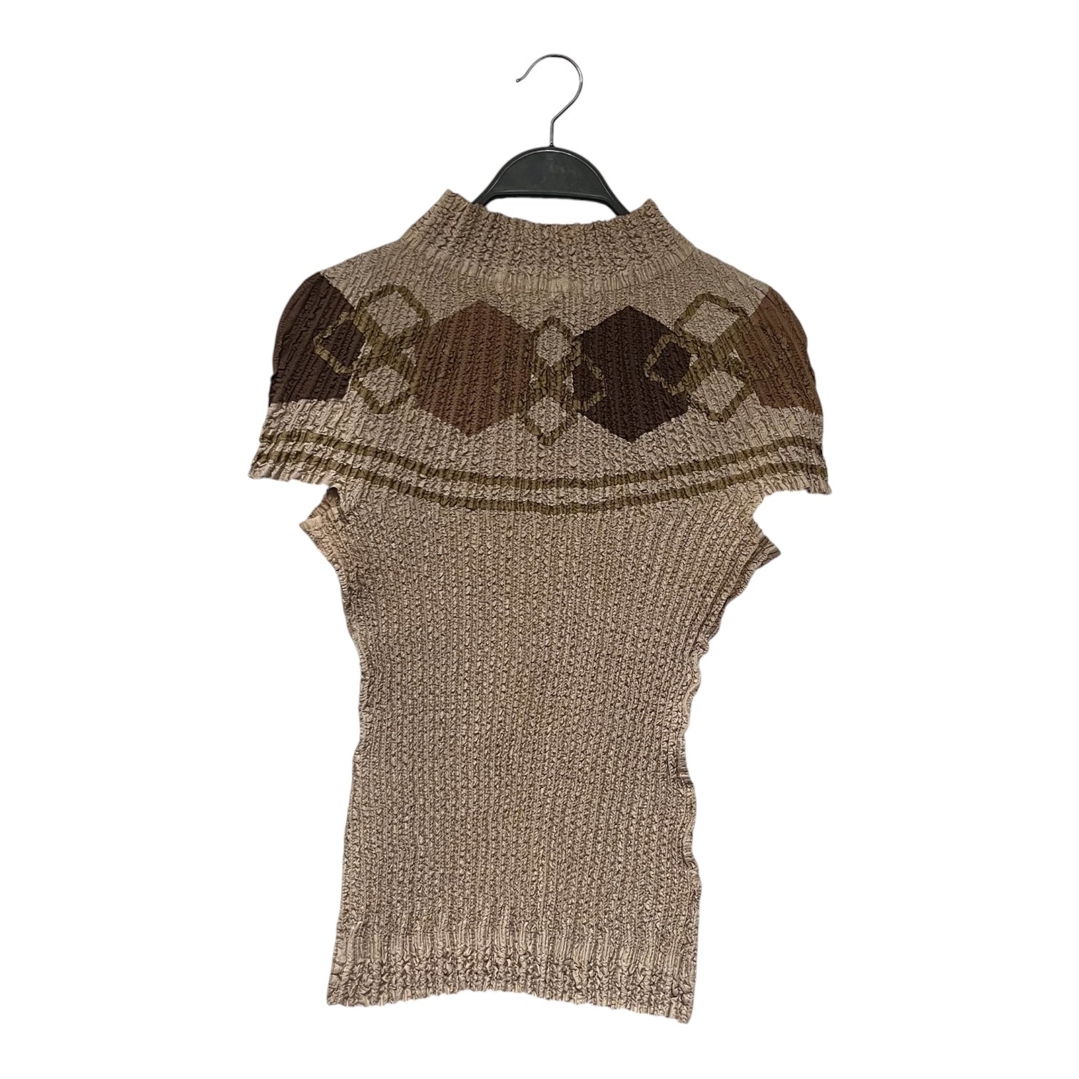 YOSHIKI HISHINUMA/SS Blouse/M/L/Polyester/KHK/ARGYLE CRUMPLE MOCKNECK view 1