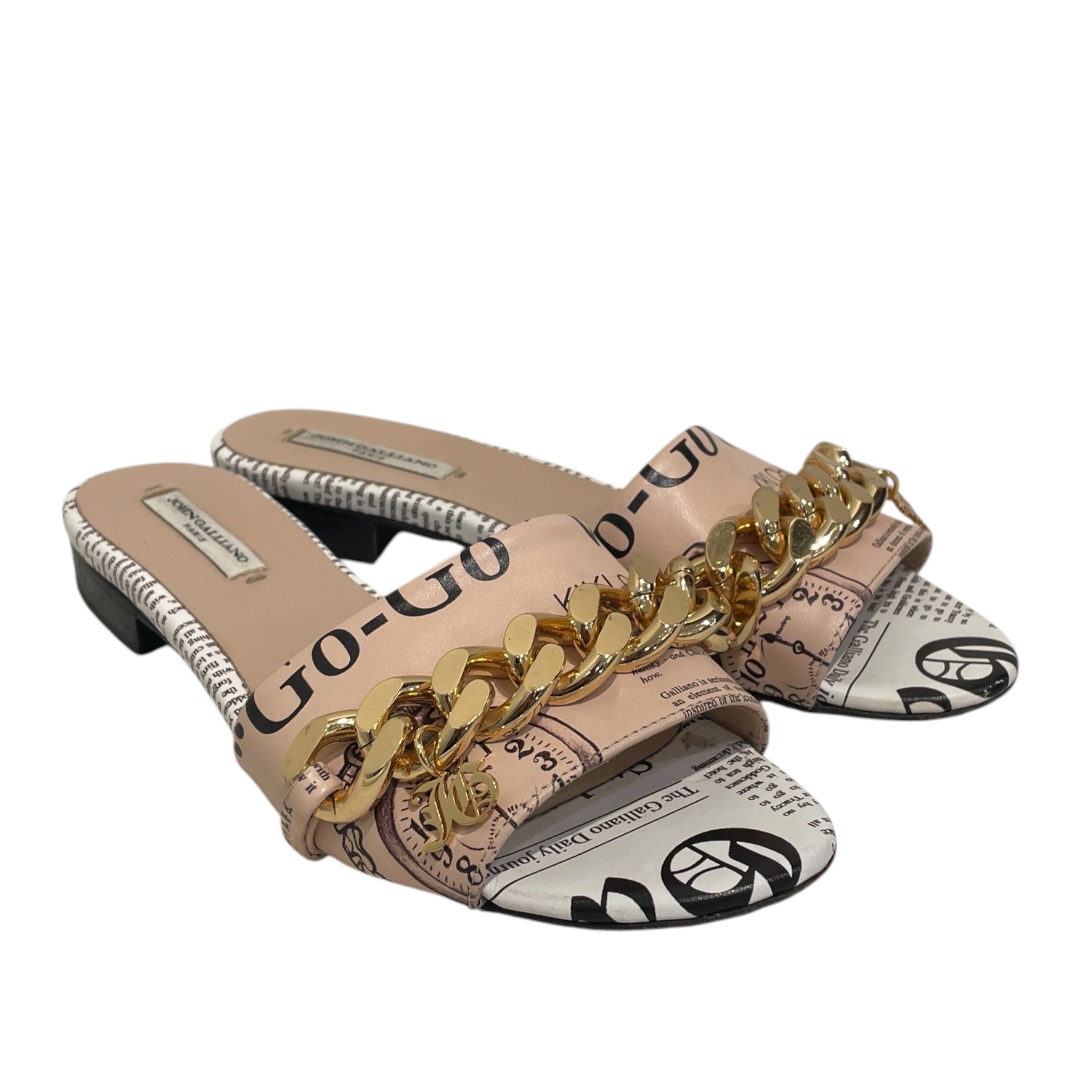 John Galliano/Sandals/EU 37/Leather/BEG/Newspaper link sandal view 1