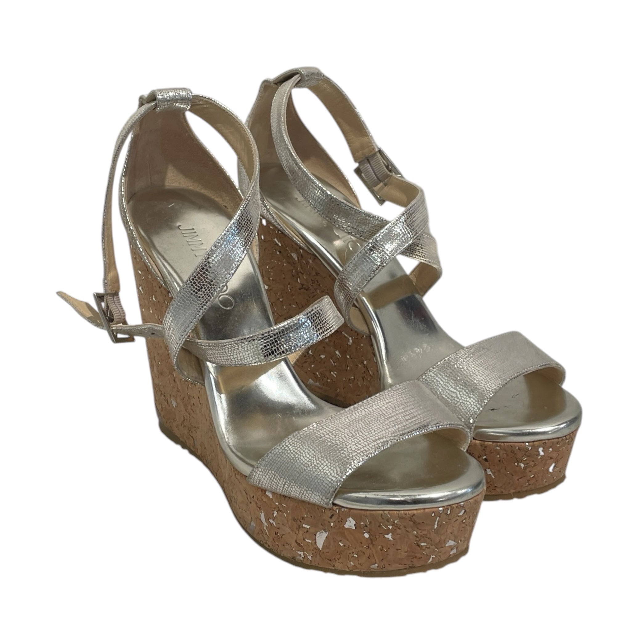 JIMMY CHOO/Heels/EU 38.5/SLV/cork wedges in silver view 1
