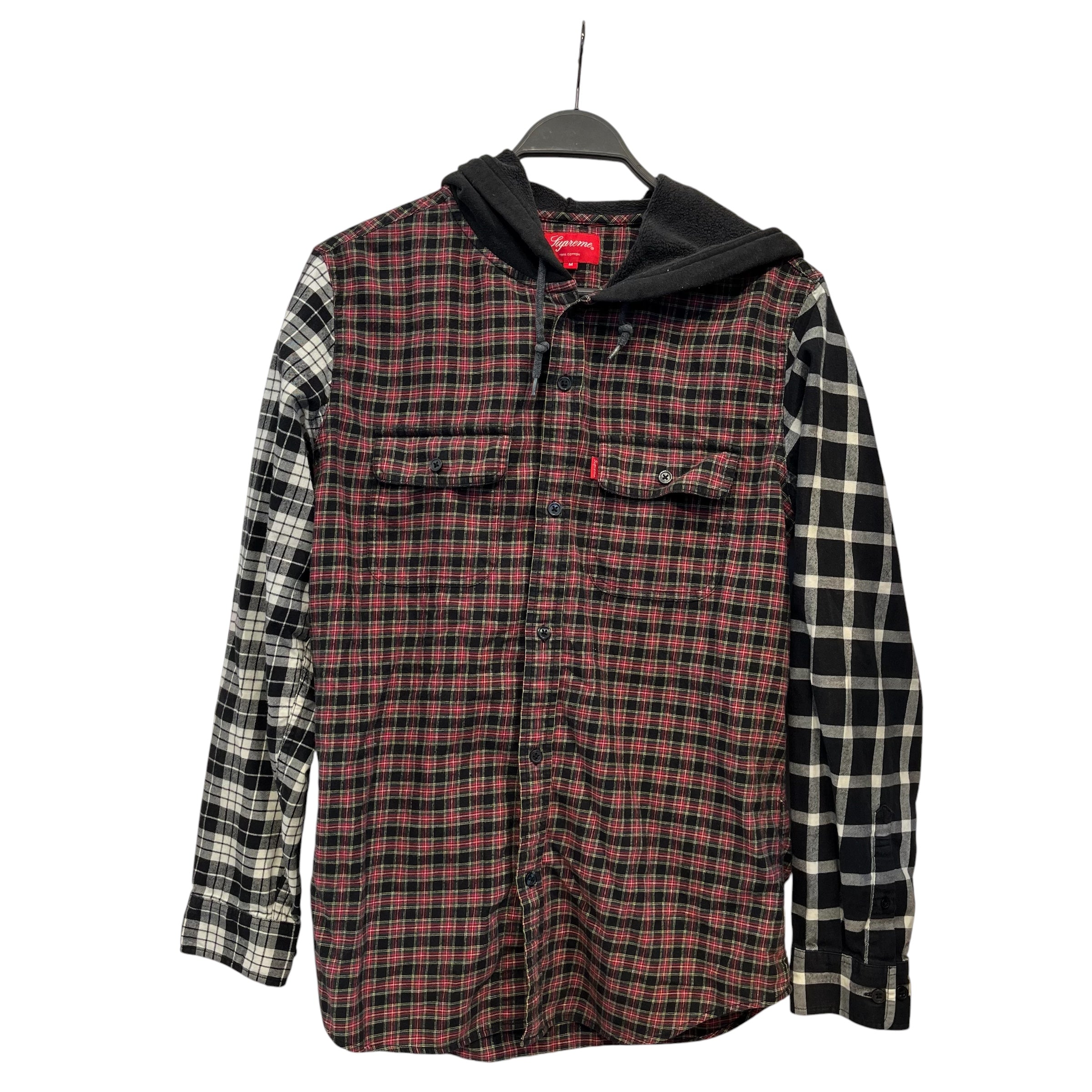 Supreme/Flannel Shirt/M/Cotton/RED/Tartan/2014 hoodie flannel blk sleeve view 1