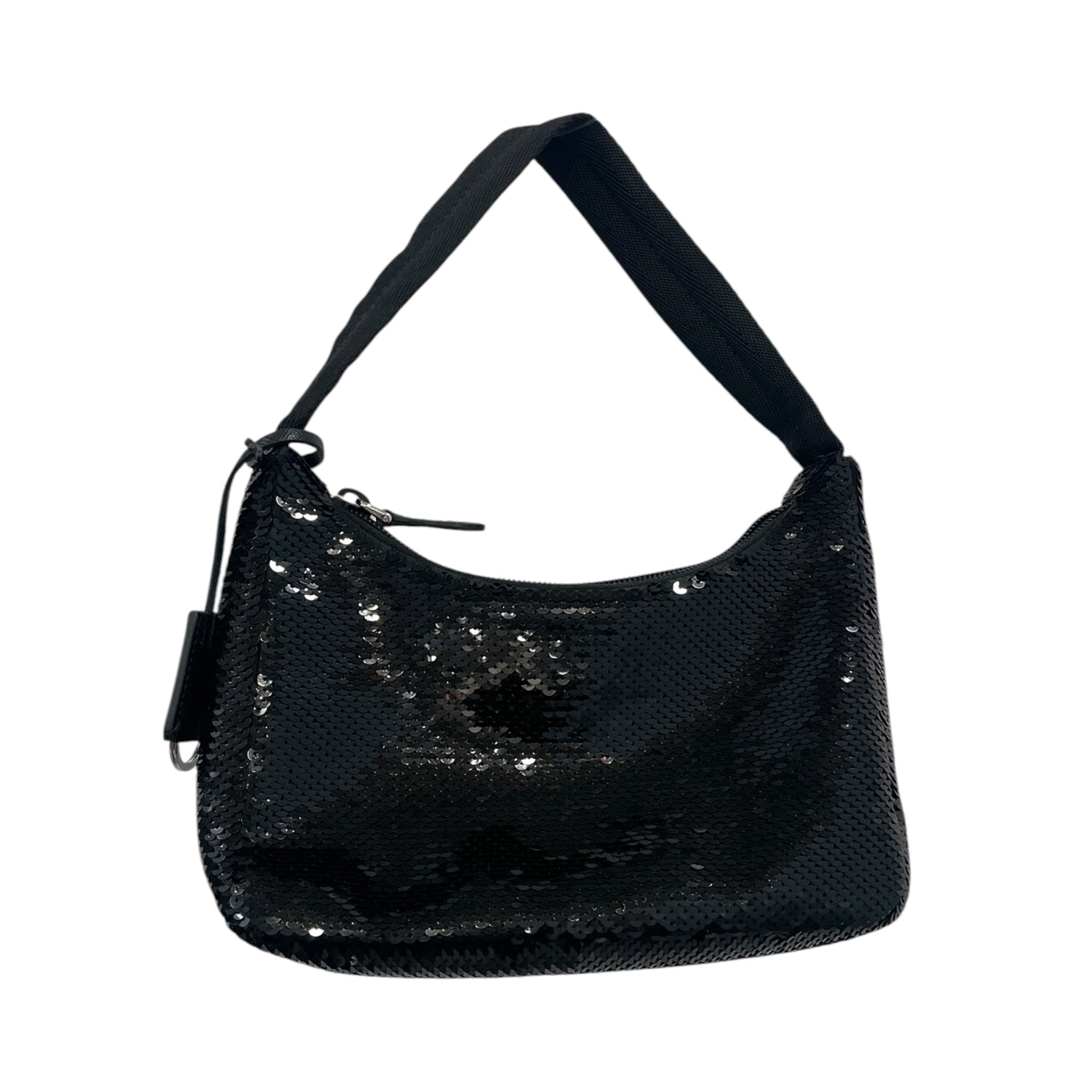 PRADA/Hand Bag/Glitter/Polyester/BLK/Glitter WHT Logo Leather Zippe view 2