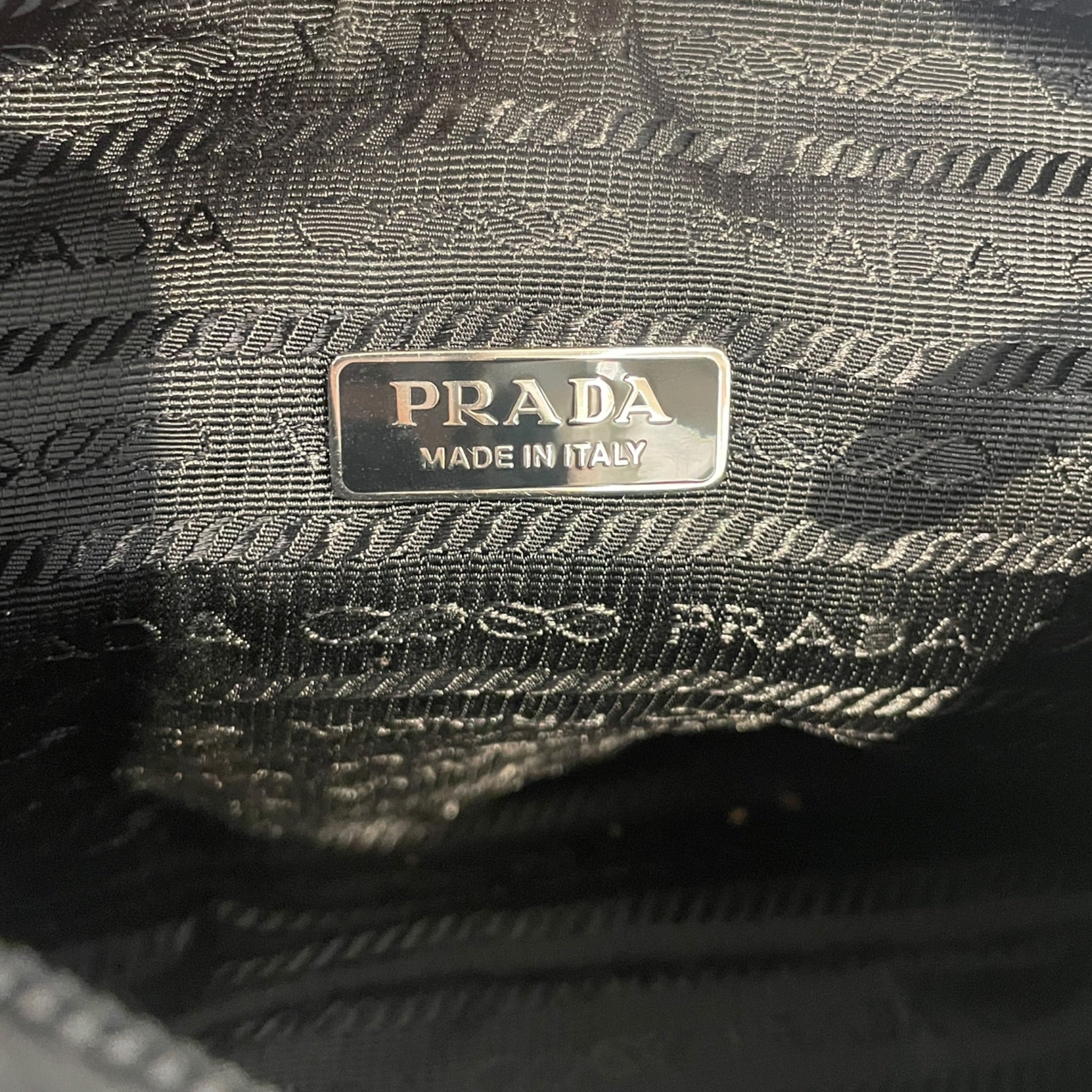 PRADA/Hand Bag/Glitter/Polyester/BLK/Glitter WHT Logo Leather Zippe view 4