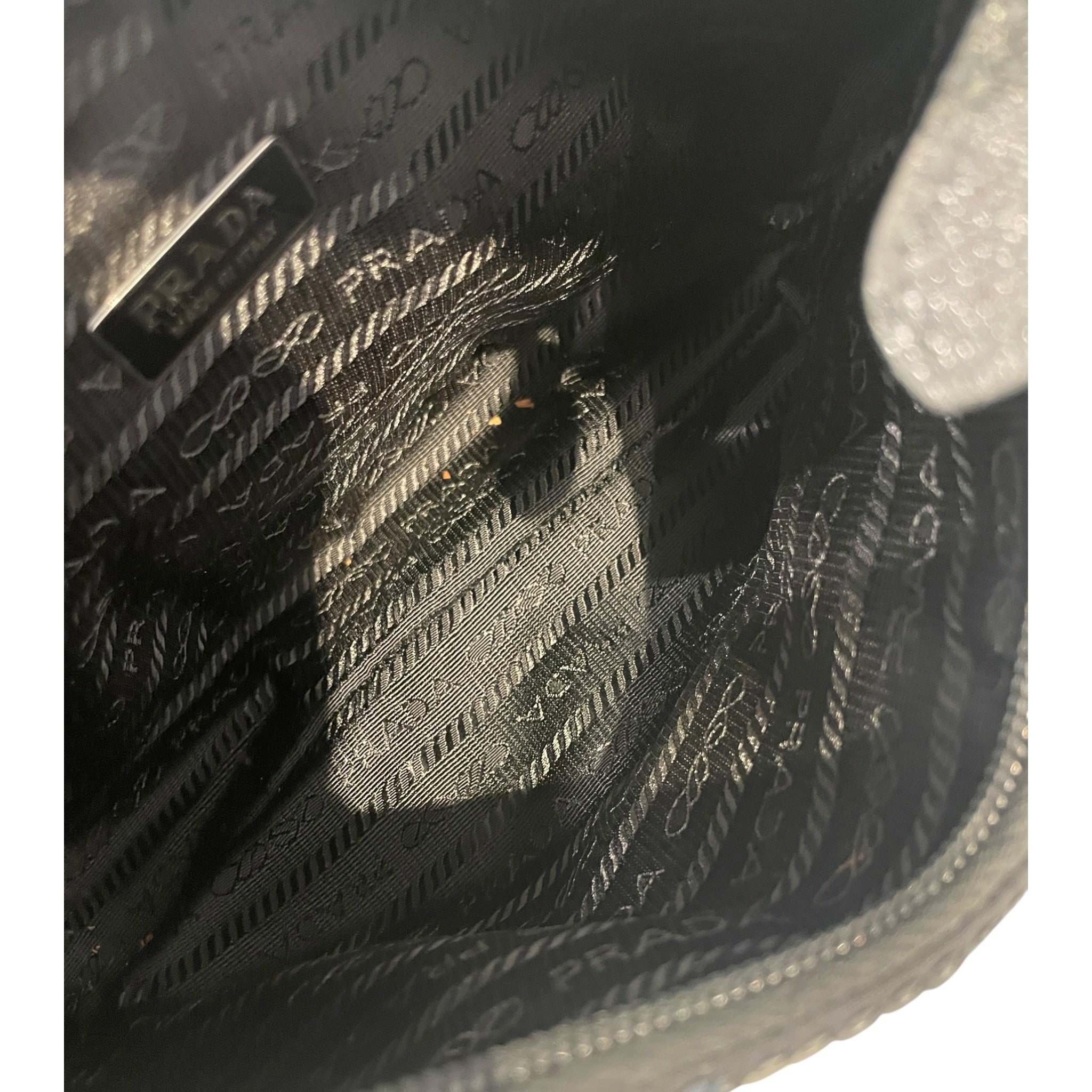 PRADA/Hand Bag/Glitter/Polyester/BLK/Glitter WHT Logo Leather Zippe view 5