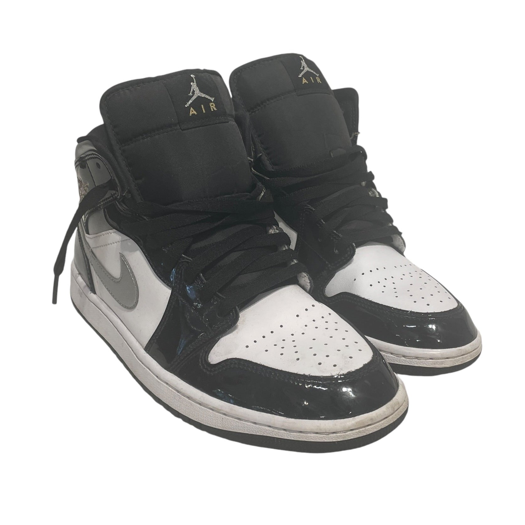 NIKE/Hi-Sneakers/US 9/Leather/BLK/Jordan 1 mid se met gold/silv view 1
