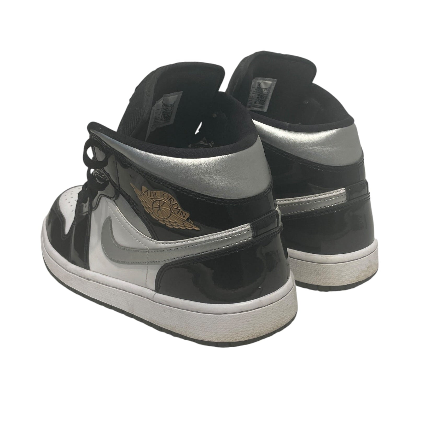 NIKE/Hi-Sneakers/US 9/Leather/BLK/Jordan 1 mid se met gold/silv view 2