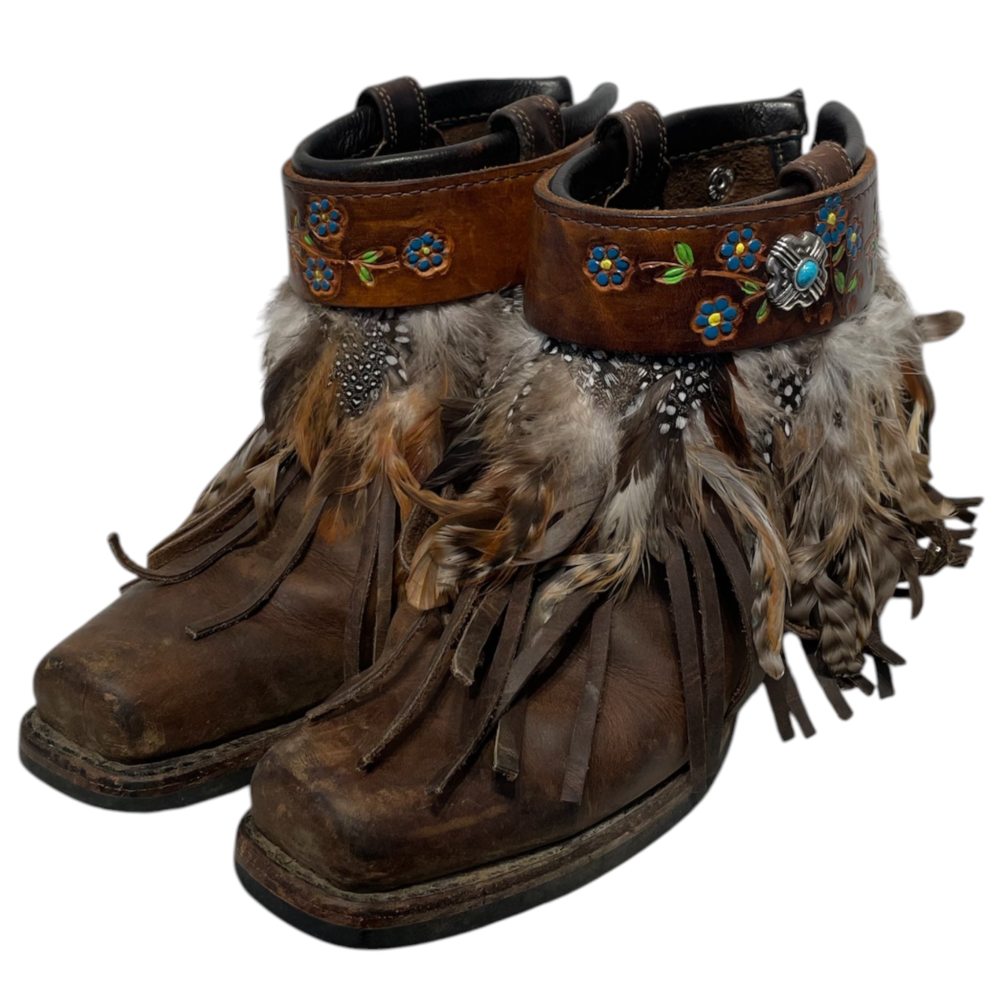 FRYE/Ankle Boots/US 8/Leather/BRW/Fringe/custom fringe feather cuffs view 1