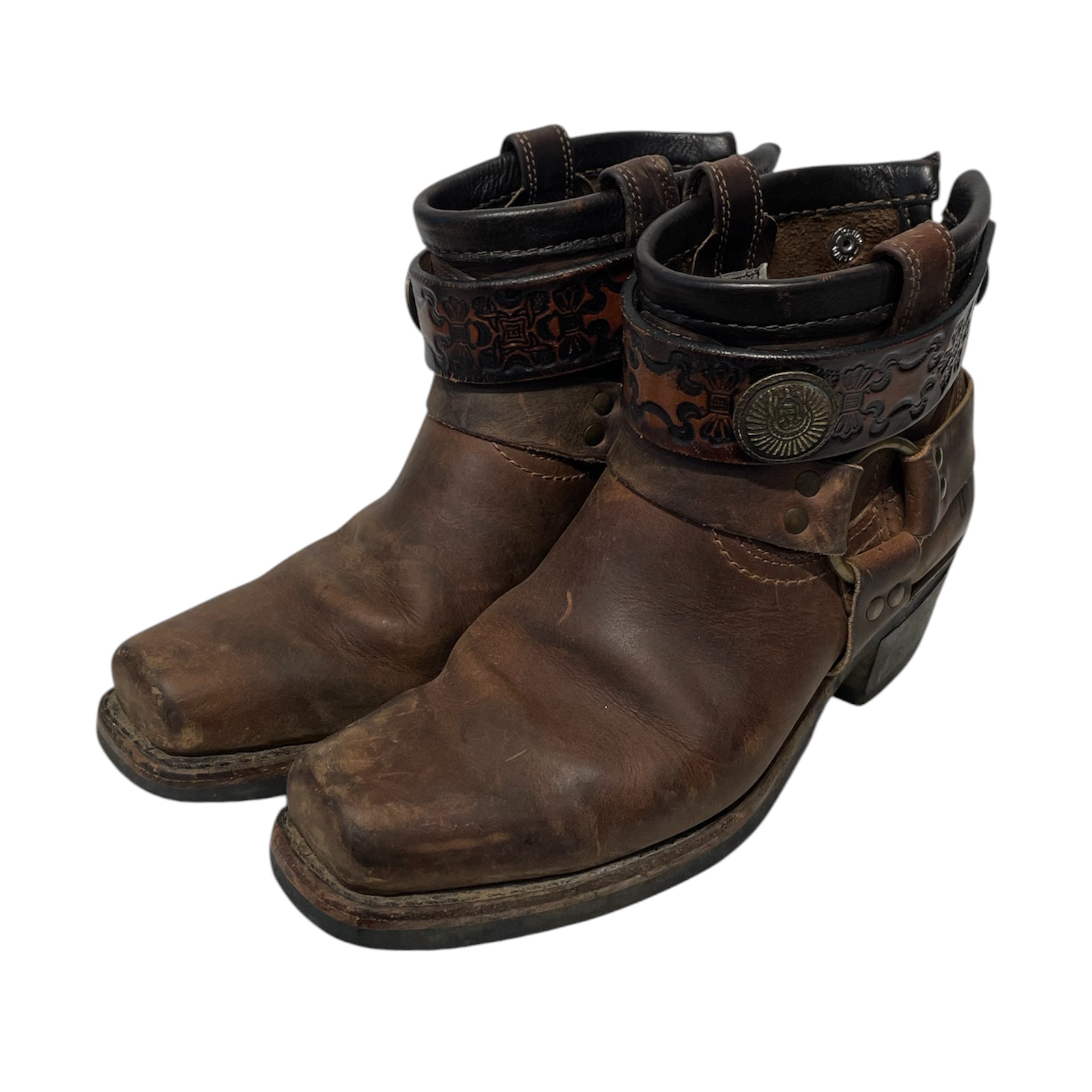 FRYE/Ankle Boots/US 8/Leather/BRW/Fringe/custom fringe feather cuffs view 3