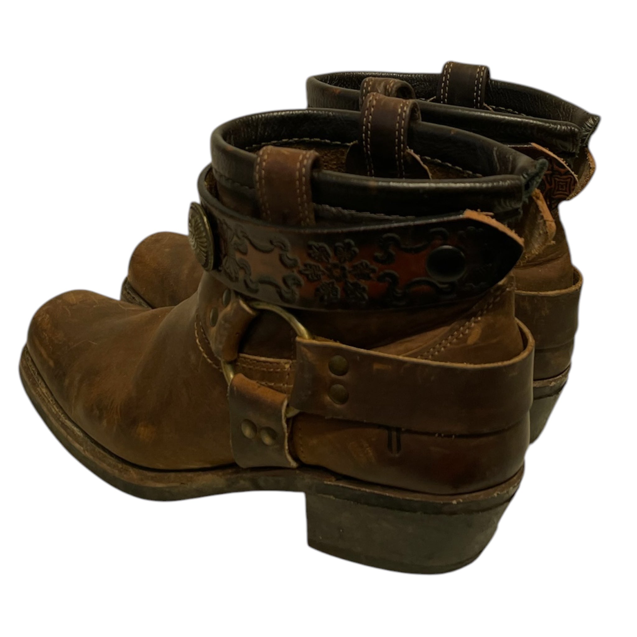 FRYE/Ankle Boots/US 8/Leather/BRW/Fringe/custom fringe feather cuffs view 4
