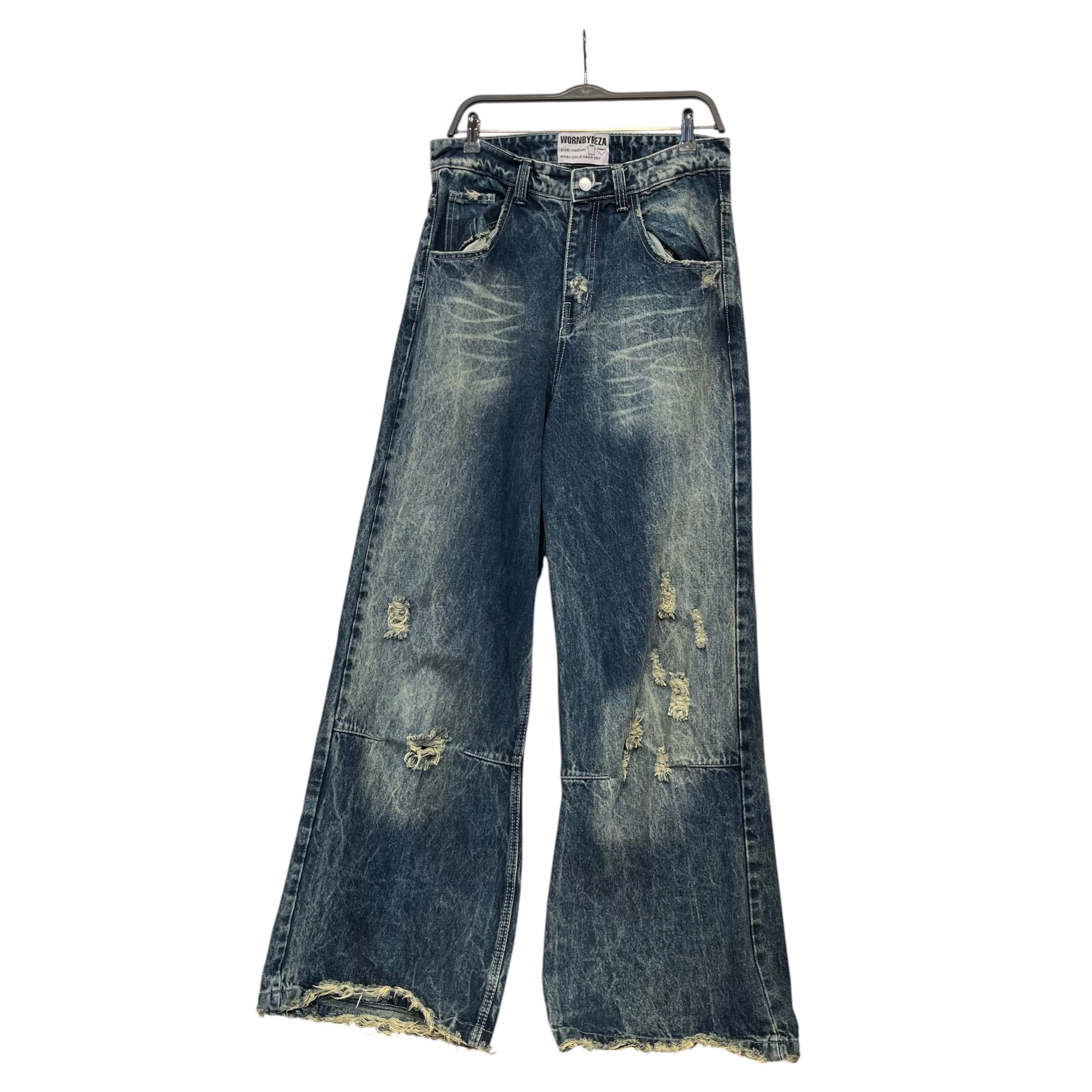 WORNBYREZA/Straight Pants/M/Denim/BLU/FADE WASH DISTRESSED KNEE view 1