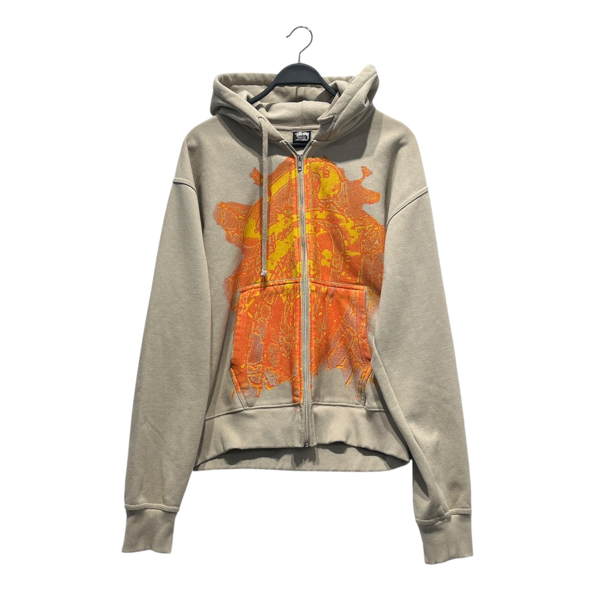 STUSSY/Zip Up Hoodie/L/Graphic/Cotton/BEG/Web Zip Up Beige/Orange Hoodie view 1