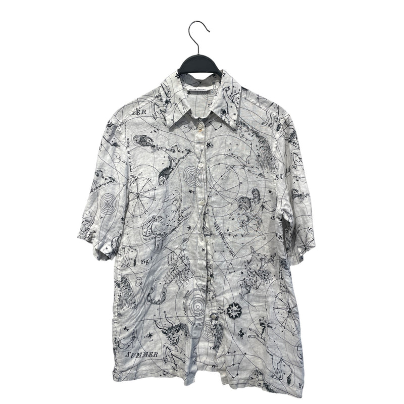 Acne Studios/SS Shirt/M/Linen/WHT/All Over Print/Astrology - ***Small Stain