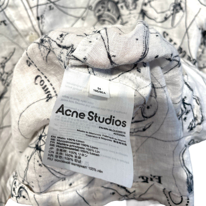 Acne Studios/SS Shirt/M/Linen/WHT/All Over Print/Astrology - ***Small Stain