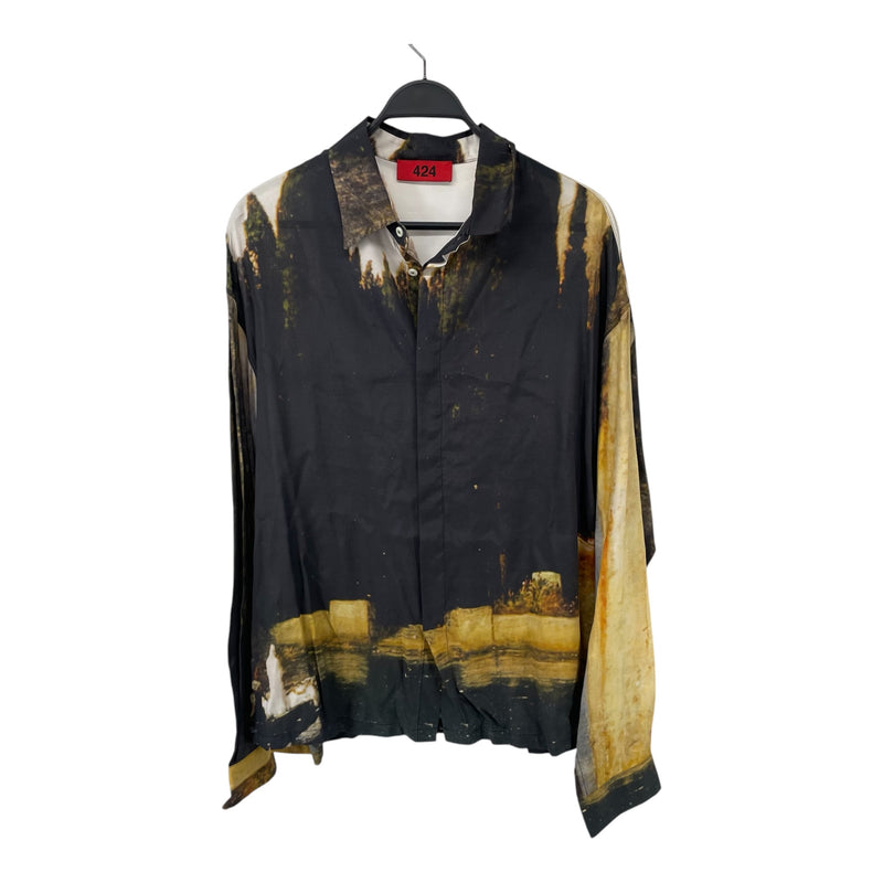 424(FourTwoFour)/LS Shirt/L/Polyester/MLT/All Over Print/CAMICO UOMO BLCK/WHT/ORNG