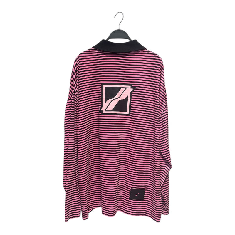 WE11DONE/LS T-Shirt/M/Cotton/PNK/High Neck/Stripe/QUARTER ZIP / BACK LOGO