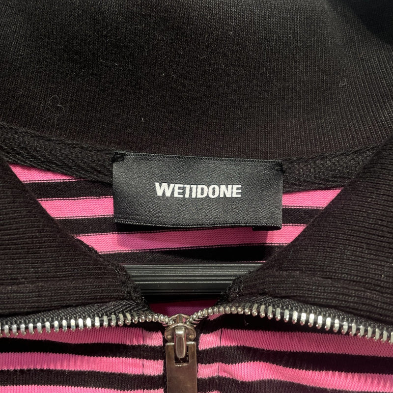 WE11DONE/LS T-Shirt/M/Cotton/PNK/High Neck/Stripe/QUARTER ZIP / BACK LOGO