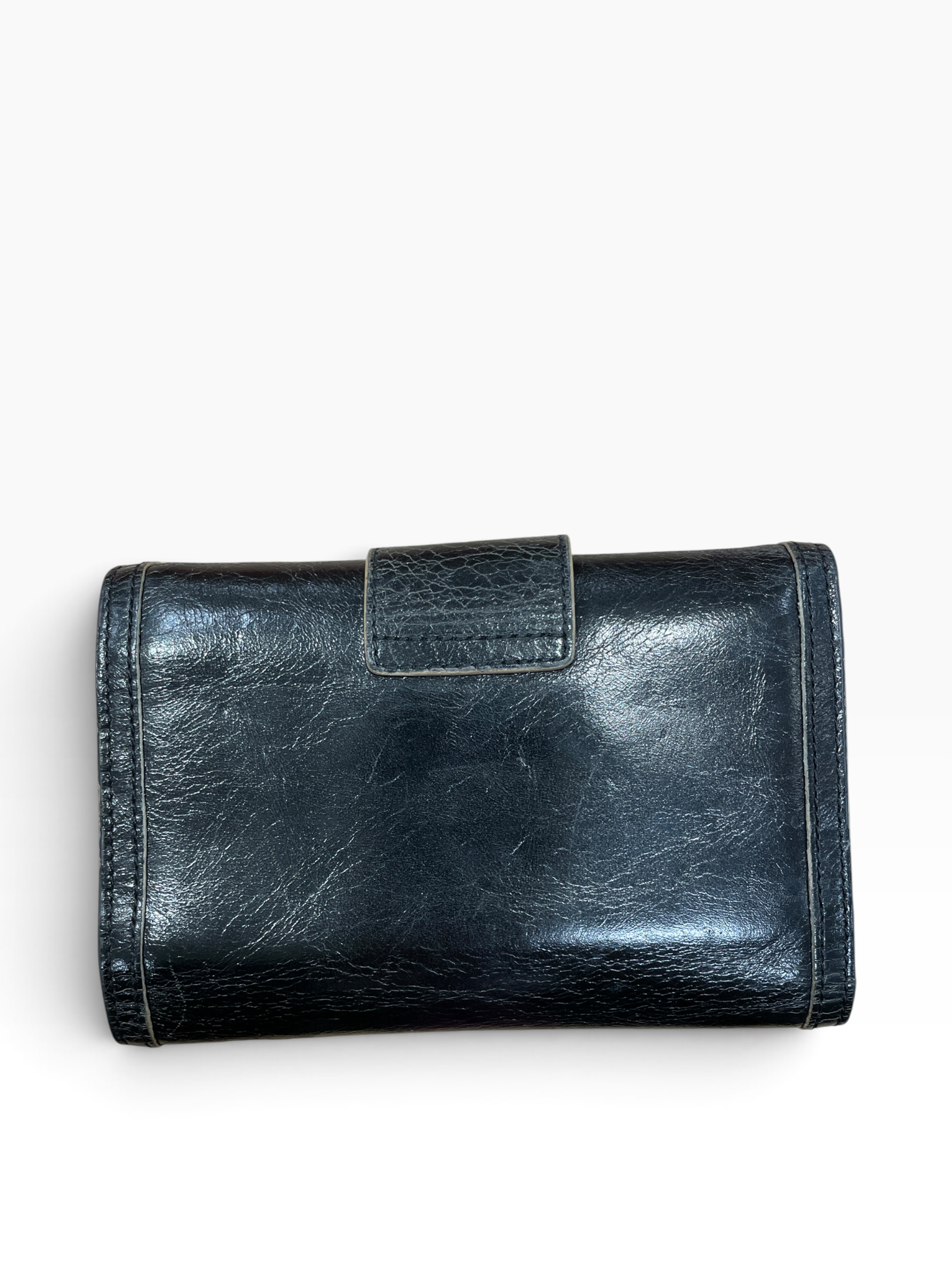 MIU MIU/Trifold Wallet/Leather/BLK/M's/gold clasp black wallet view 2