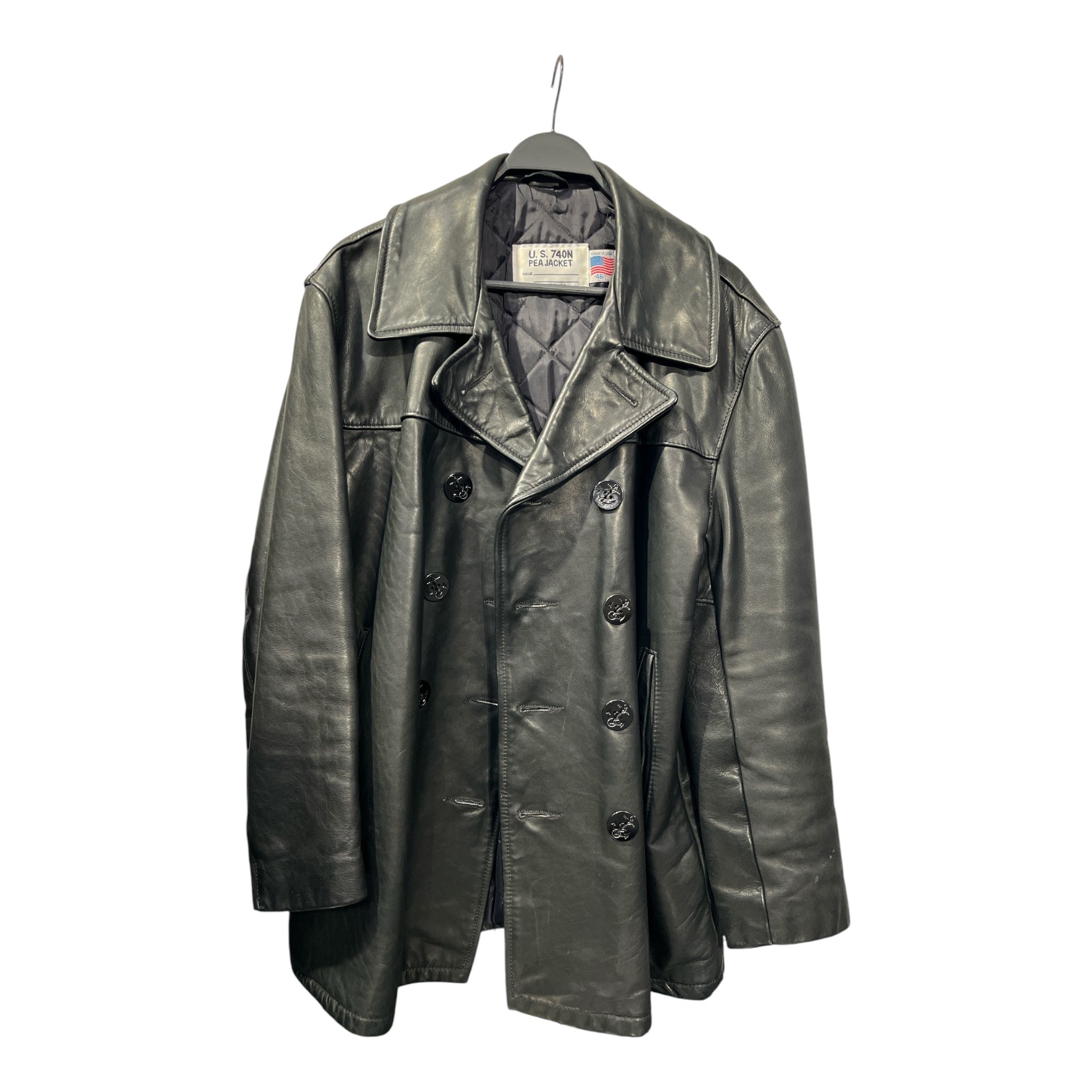 SCHOTT NYC U.S 740N/Leather Jkt/46/Leather/BLK/U.S 740N LEATHER PEACOAT view 1