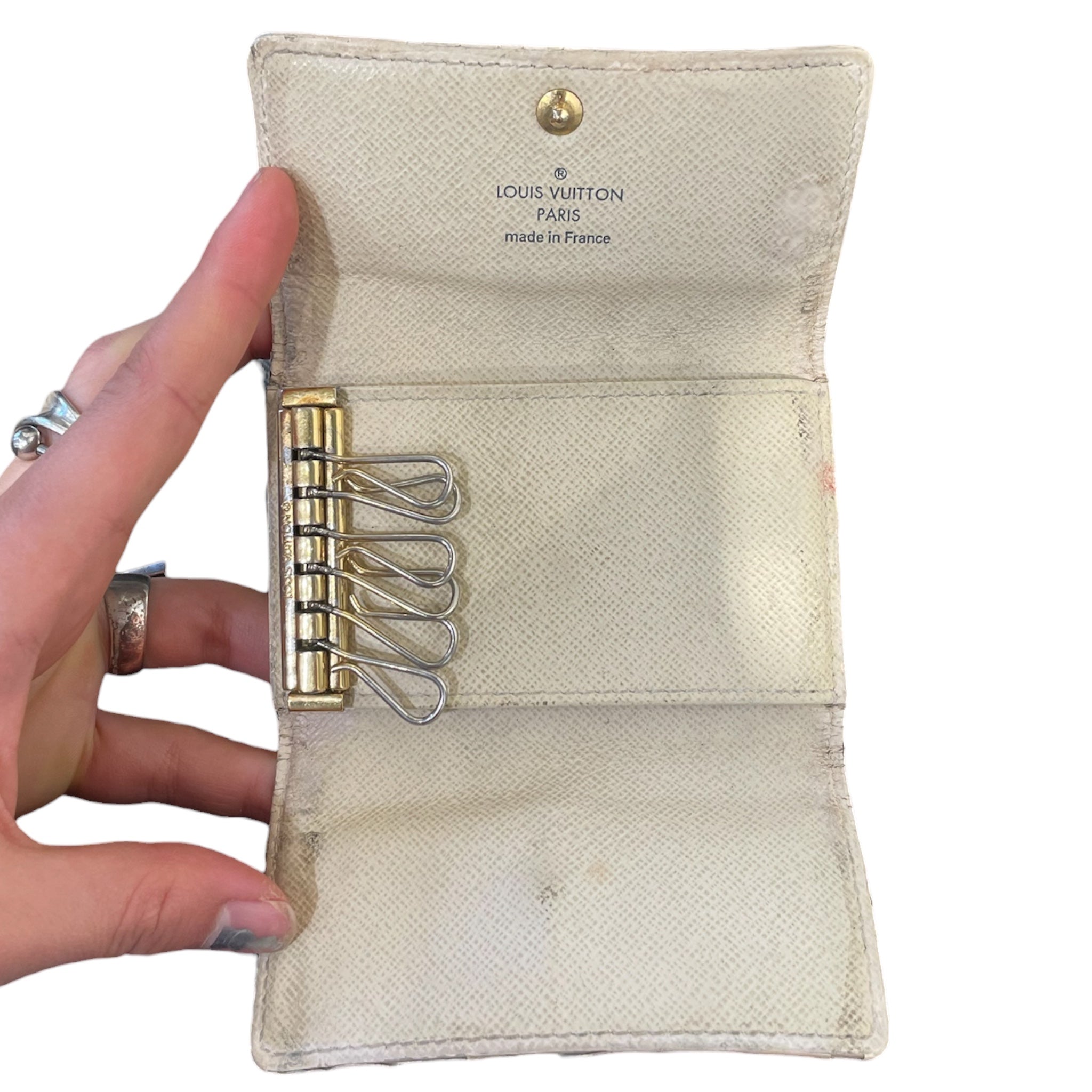 LOUIS VUITTON/Key Holder/Monogram/Leather/WHT/Damier Azur Canvas view 3