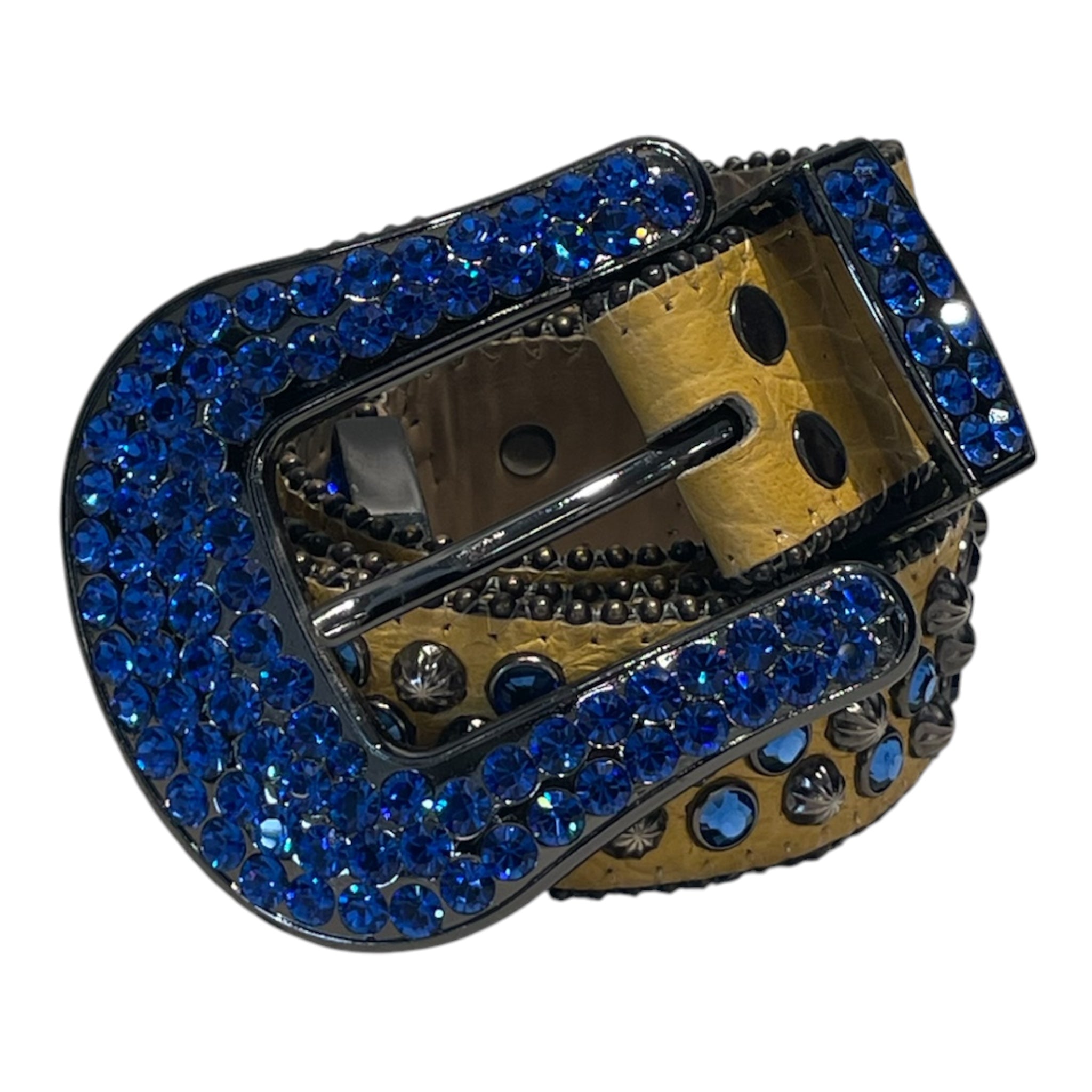b.b.simon/Belt/Leather/YEL/BLUE AND GREY STUDDED BELT view 1
