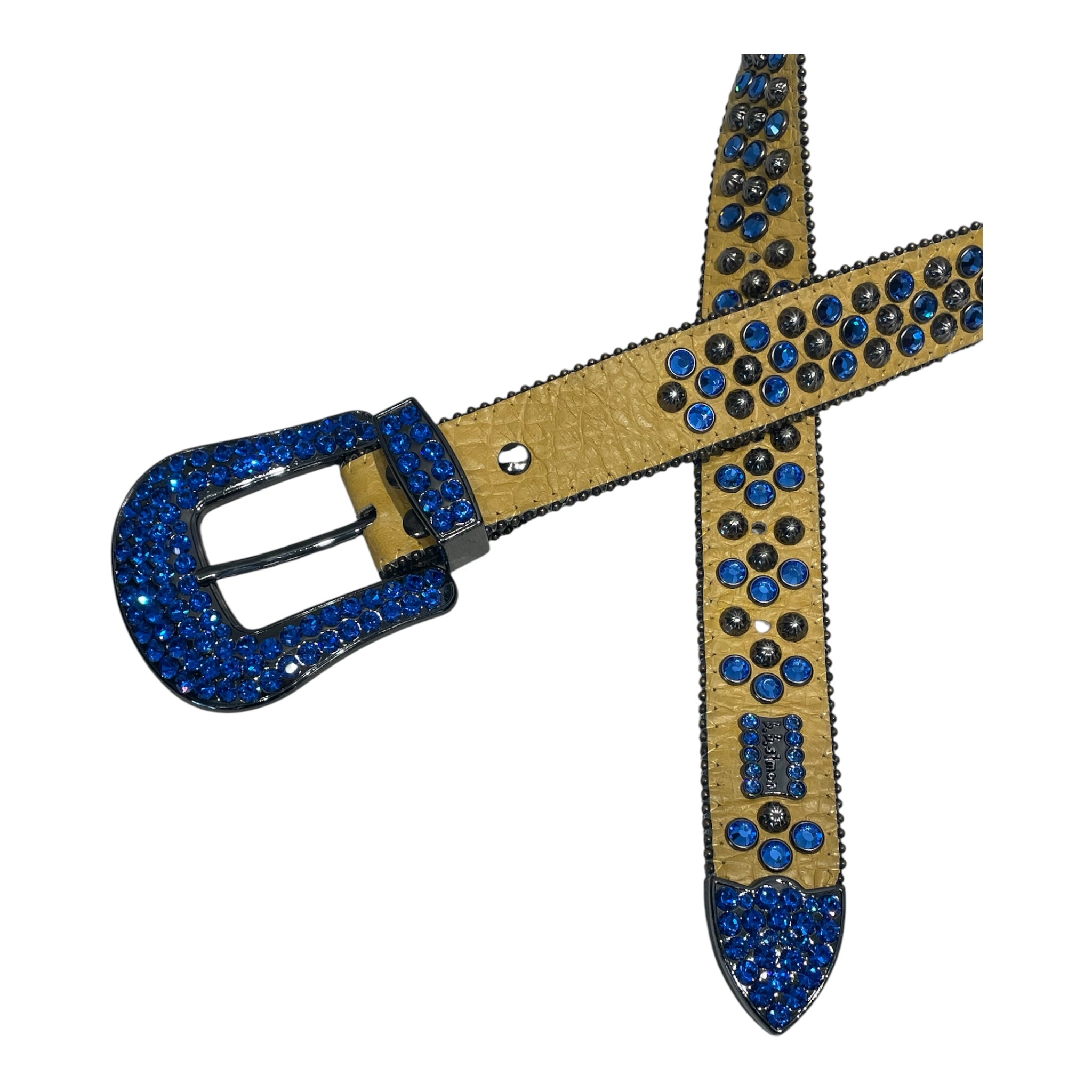 b.b.simon/Belt/Leather/YEL/BLUE AND GREY STUDDED BELT view 2