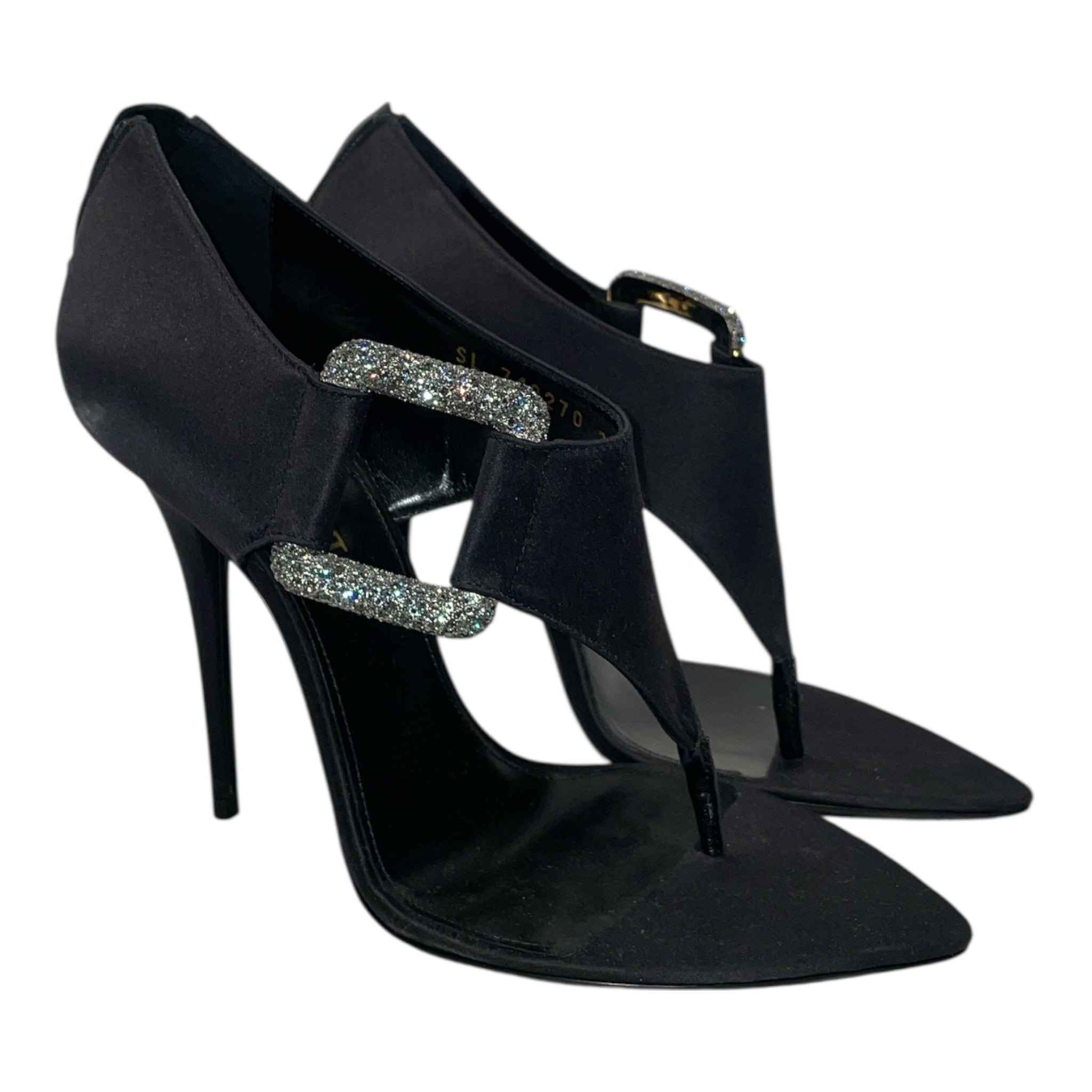 SAINT LAURENT/Heels/EU 37/Silk/BLK/Crepe Satin Crystal Buckle view 1