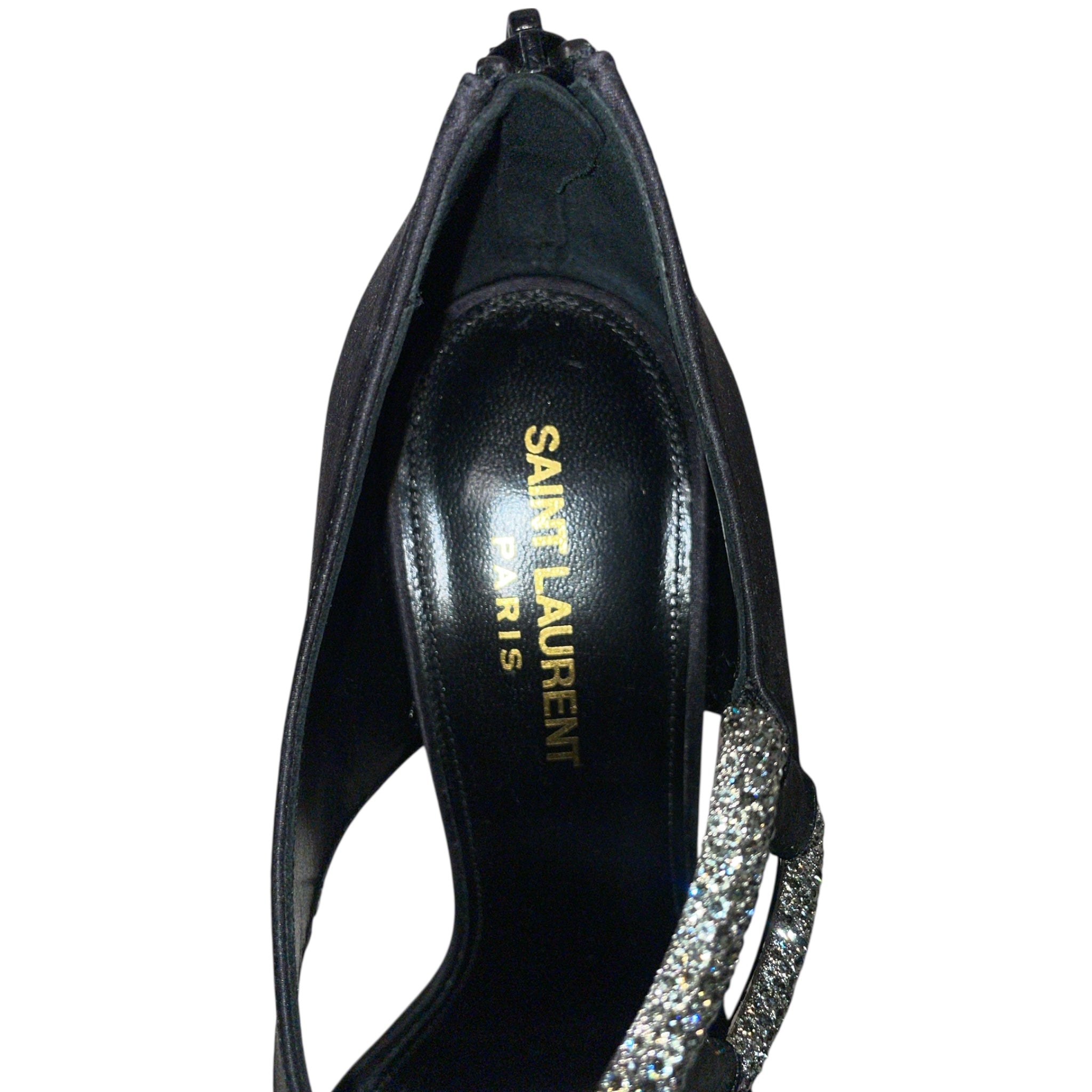 SAINT LAURENT/Heels/EU 37/Silk/BLK/Crepe Satin Crystal Buckle view 3