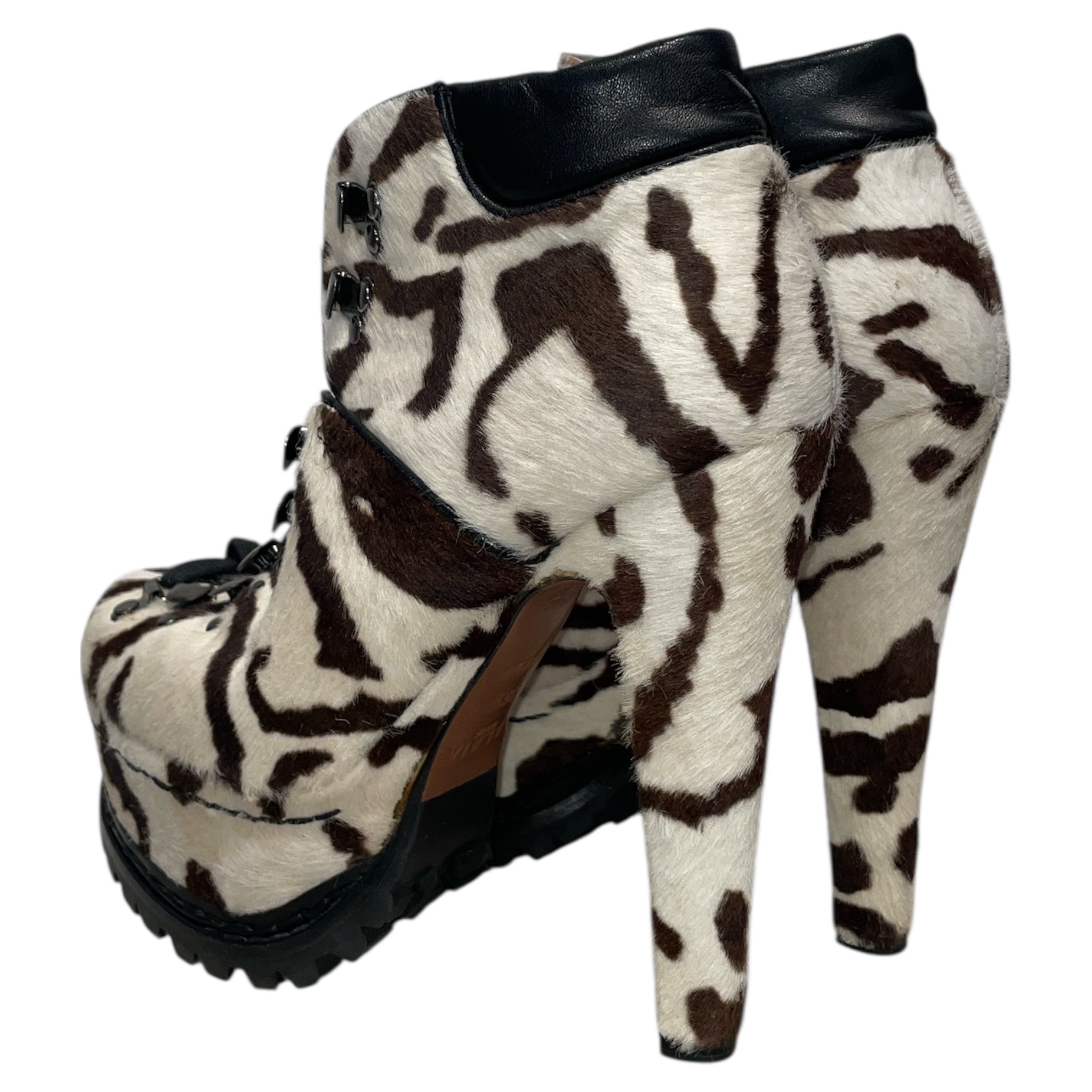ALAIA/Booties/EU 36.5/Animal Pattern/Leather/WHT/Pony Hair Lace Up 6792 view 2