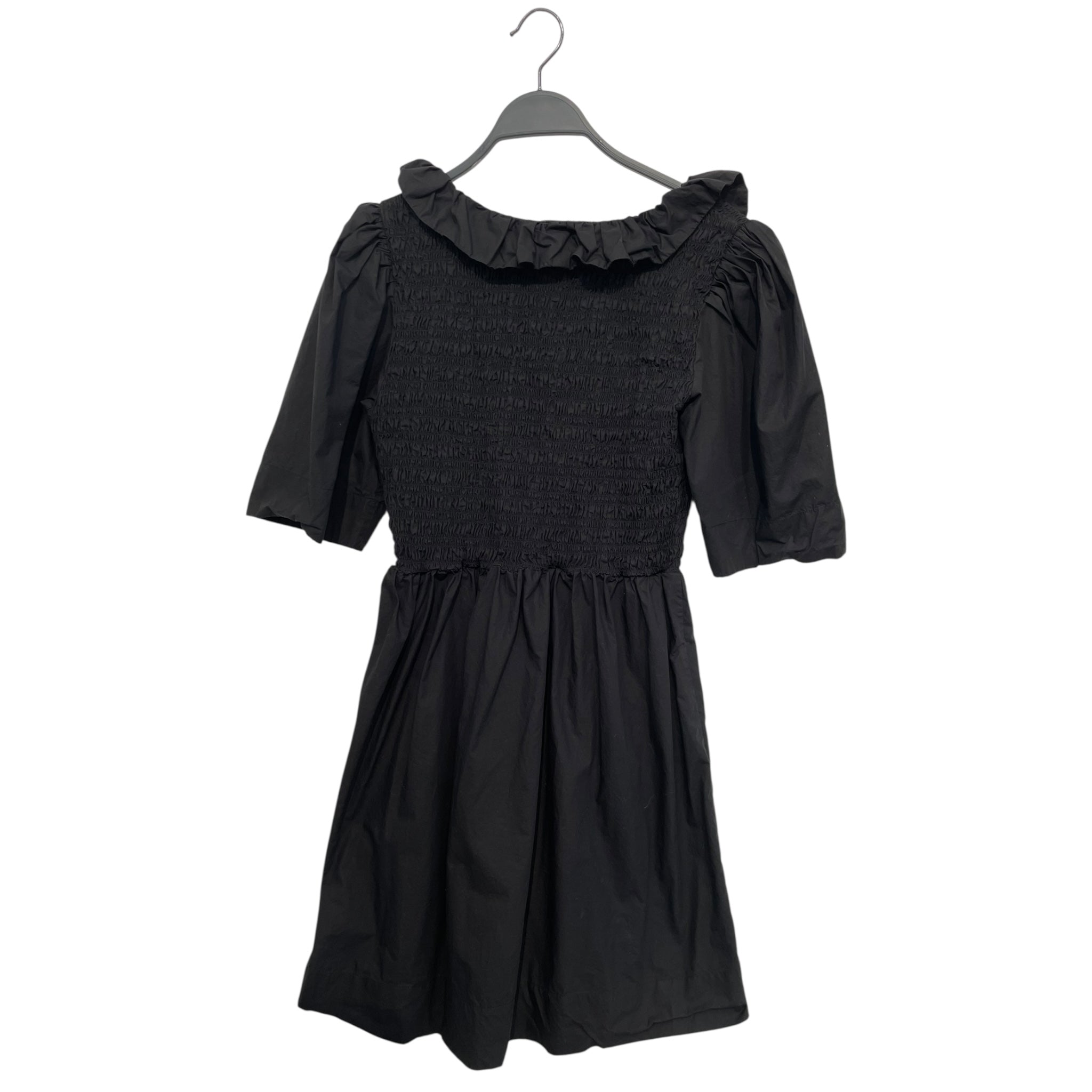 GANNI/SS Dress/38/Cotton/BLK/smocked waist fringe detail view 2