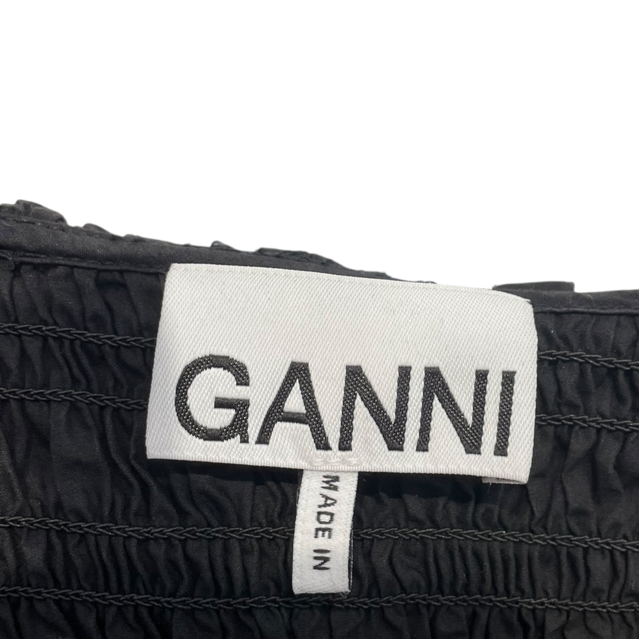 GANNI/SS Dress/38/Cotton/BLK/smocked waist fringe detail view 3