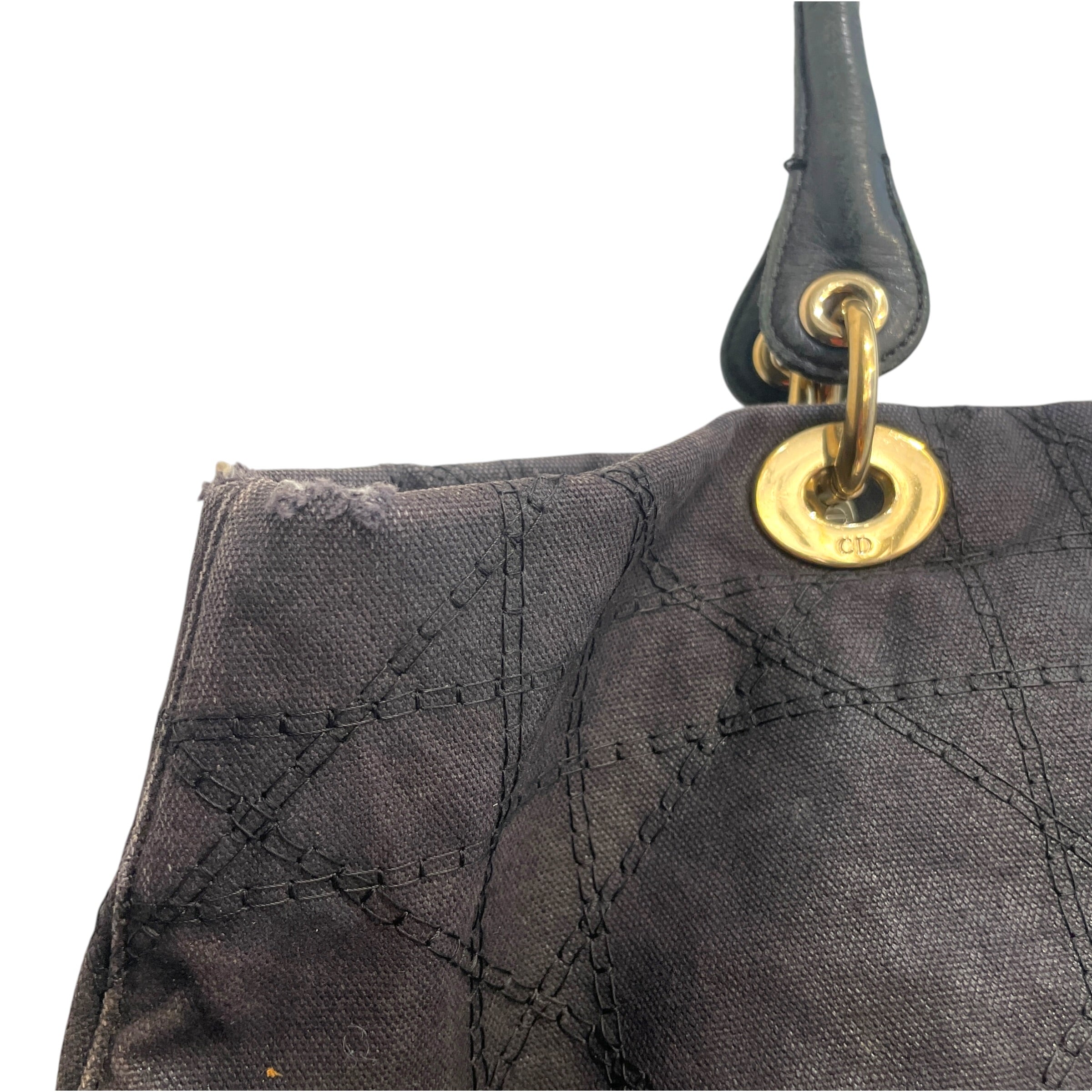 Christian Dior/Tote Bag/Cotton/BLK/Quilted Cloth Tote view 7