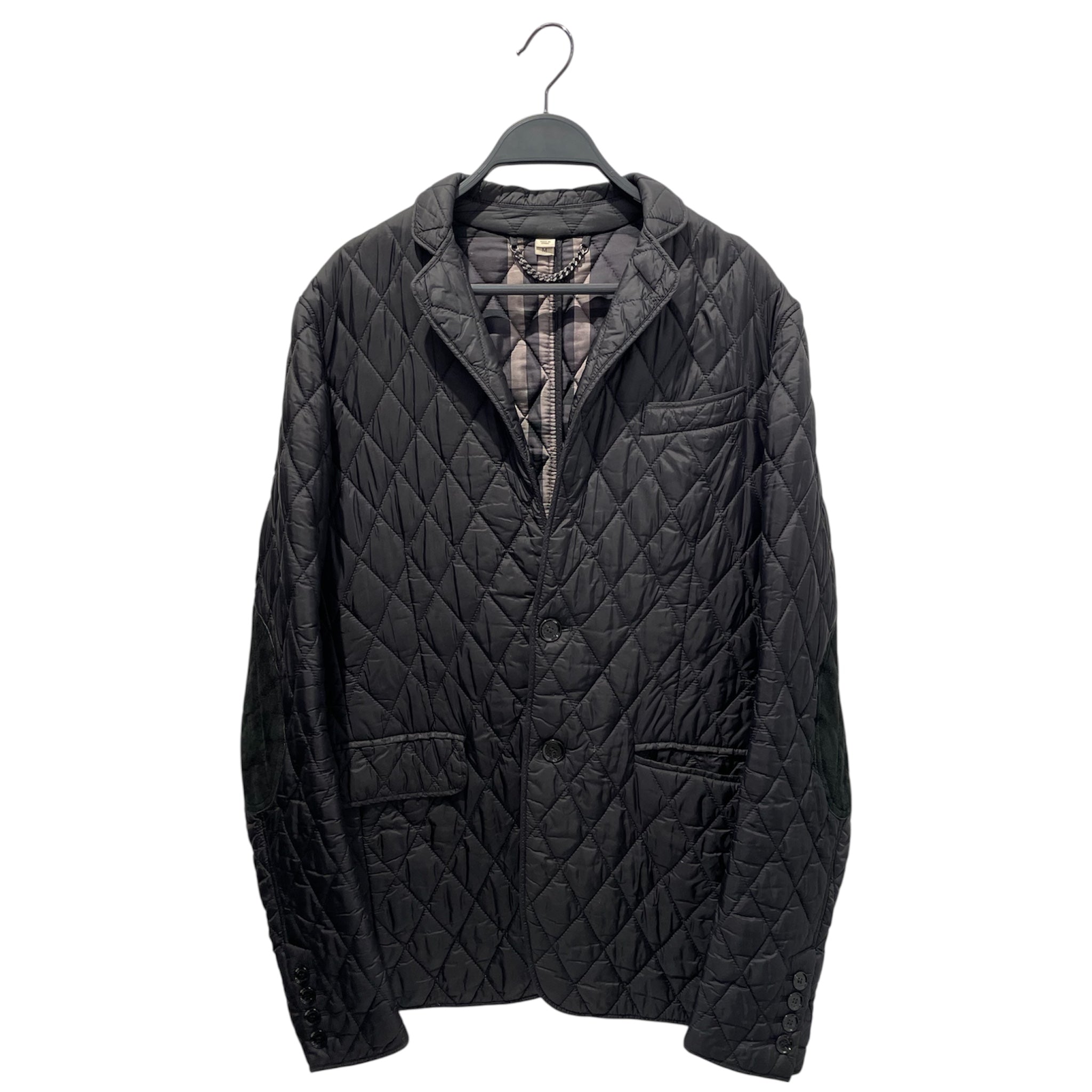 BURBERRY LONDON/Quilted Jkt/M/Nylon/BLK/Single Breasted/BLAZER W SUEDE ELBOWS view 1