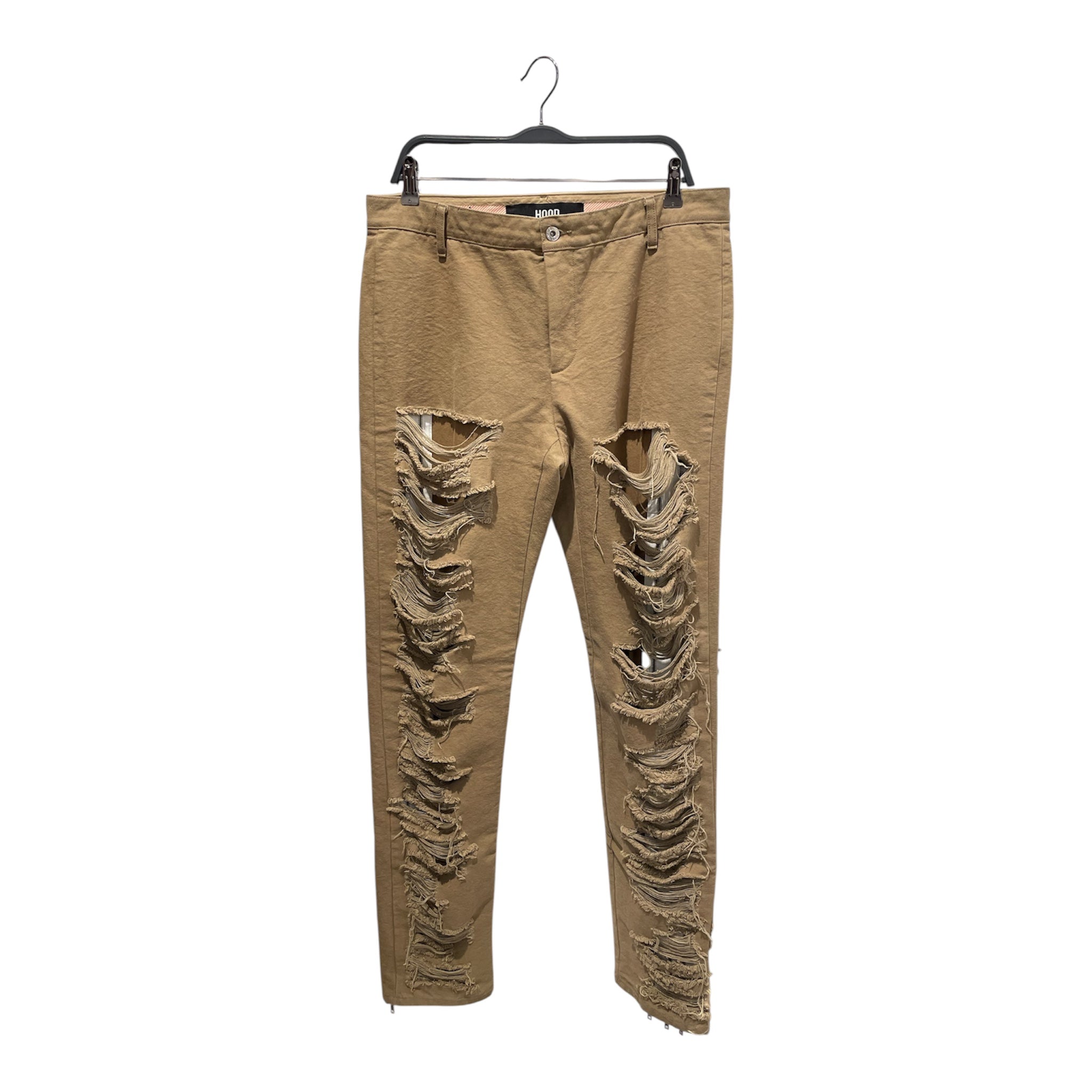 HOOD BY AIR./Straight Pants/32/Cotton/KHK/AW16 DISTRESSED DOUBLE LAYER view 1