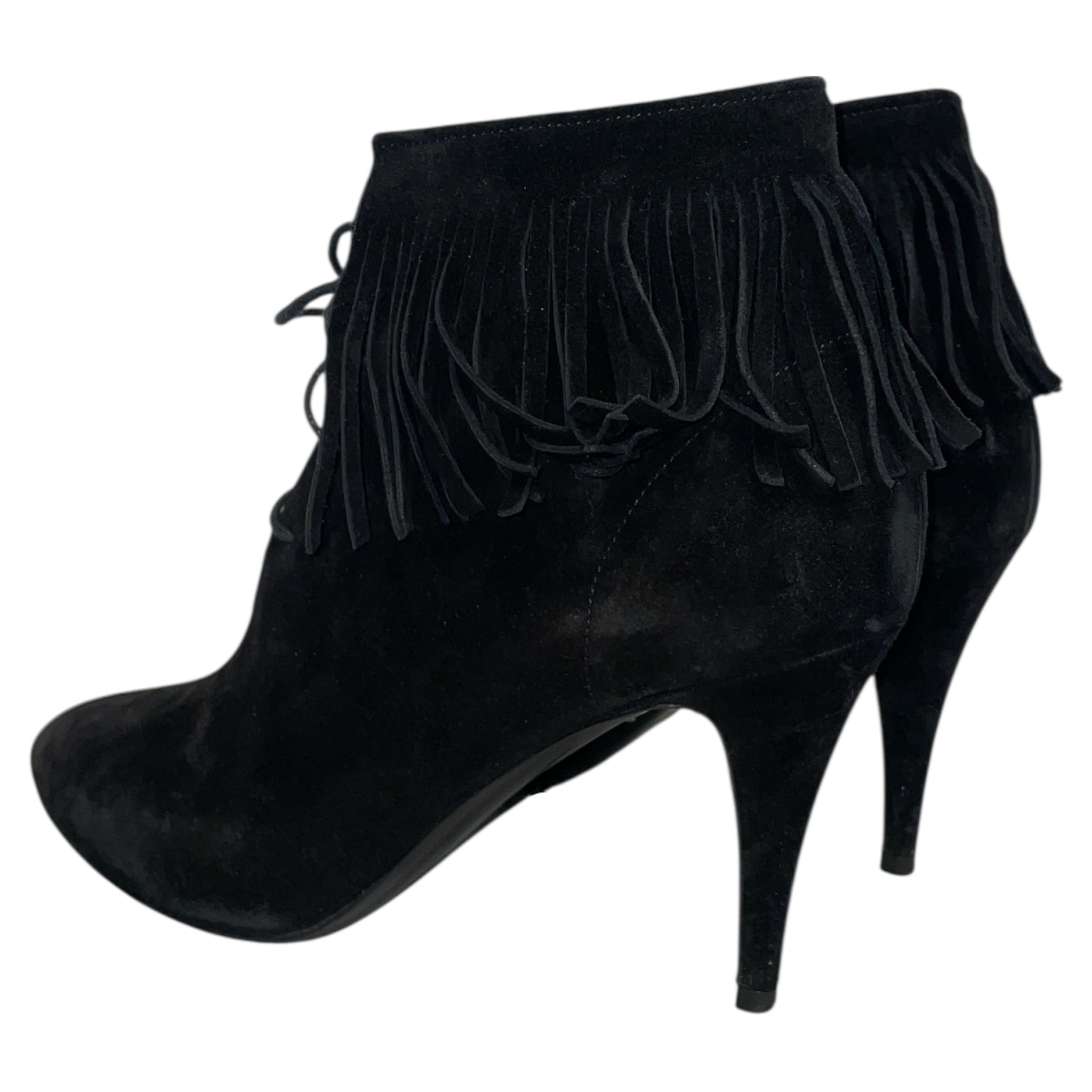 SAINT LAURENT/Heels/EU 39/Suede/BLK/Fringe Trim Lace-Up Boot view 2