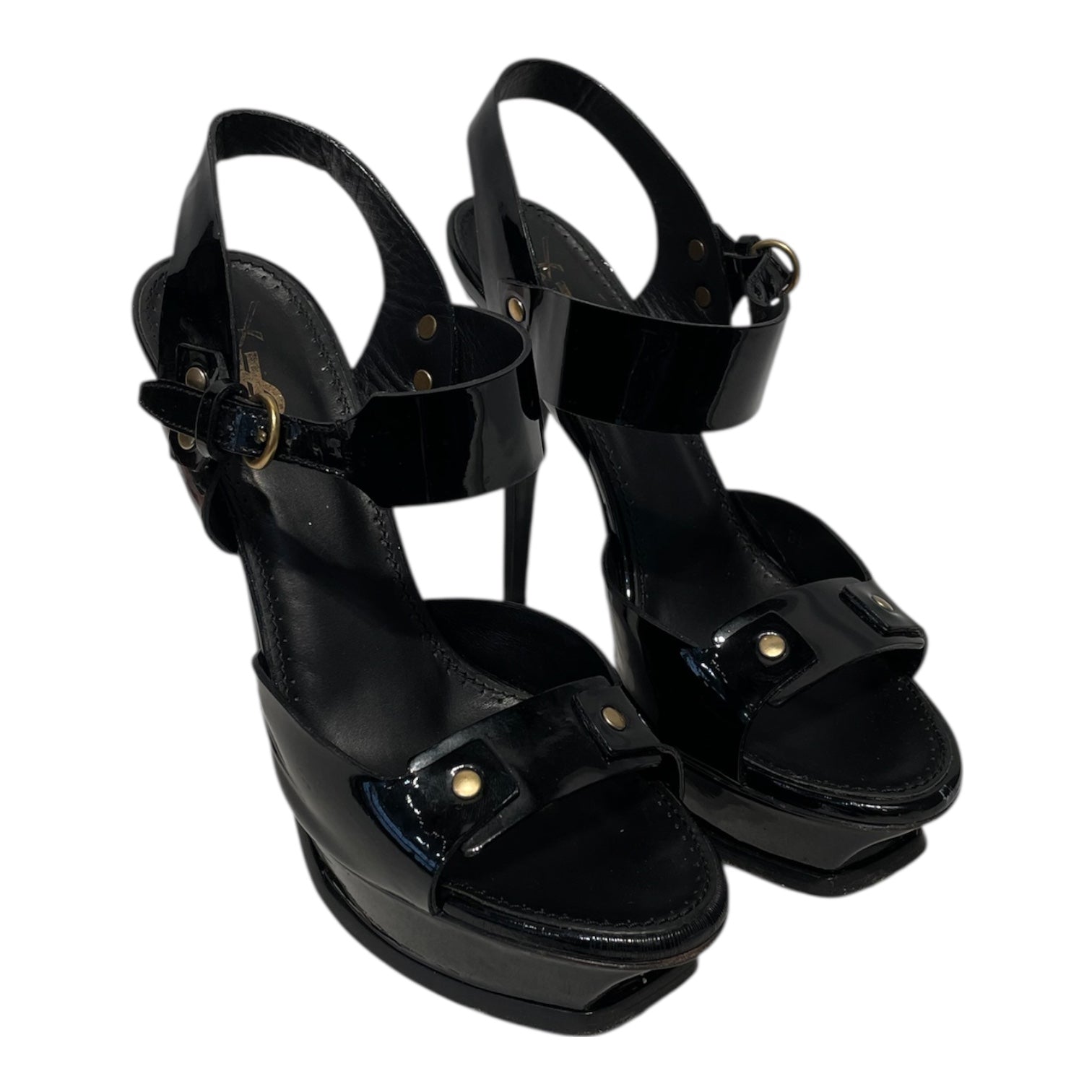 YVES SAINT LAURENT/Heels/EU 39.5/Leather/BLK/STUDDED PLATFORM HEELS view 1