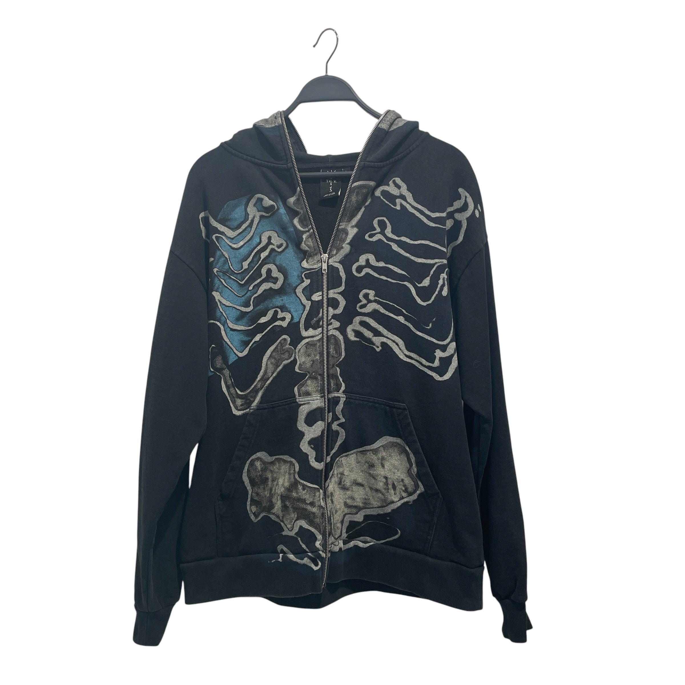 CACTUS JACK/FRAGMENT DESIGN/Zip Up Hoodie/L/Graphic/Cotton/BLK/skeleton full zip view 1