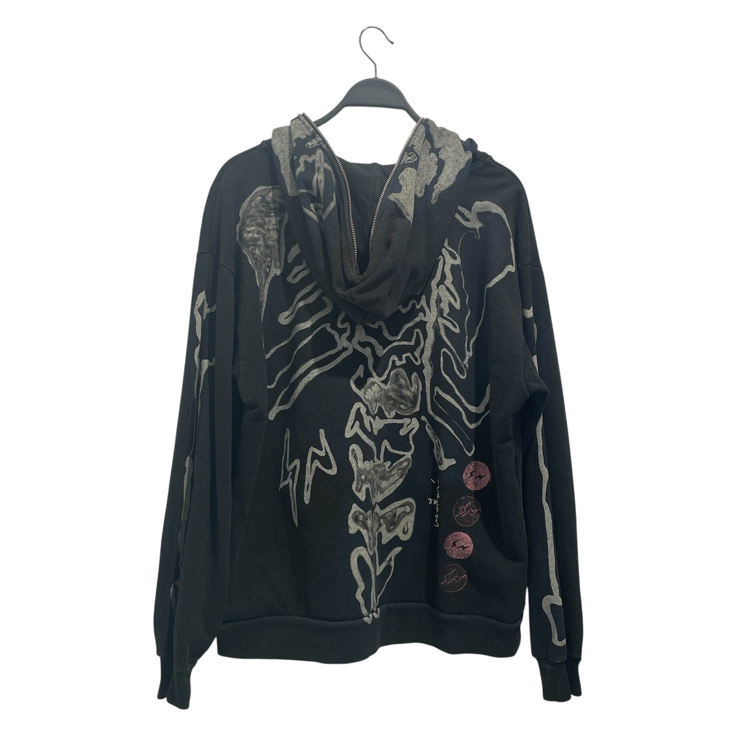 CACTUS JACK/FRAGMENT DESIGN/Zip Up Hoodie/L/Graphic/Cotton/BLK/skeleton full zip view 2