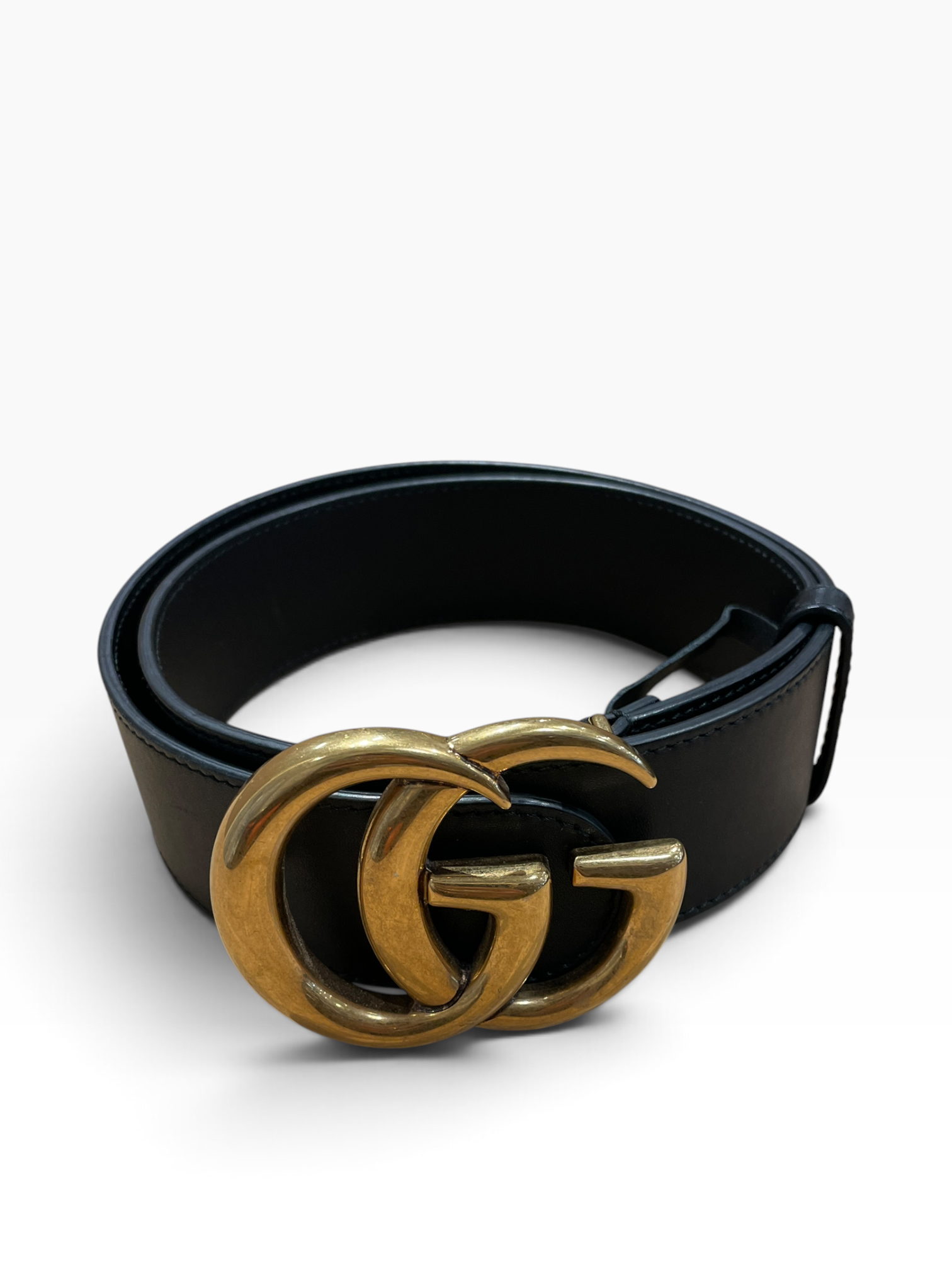 GUCCI/Belt/Leather/BLK/M's/GOLD BUCKLE view 1